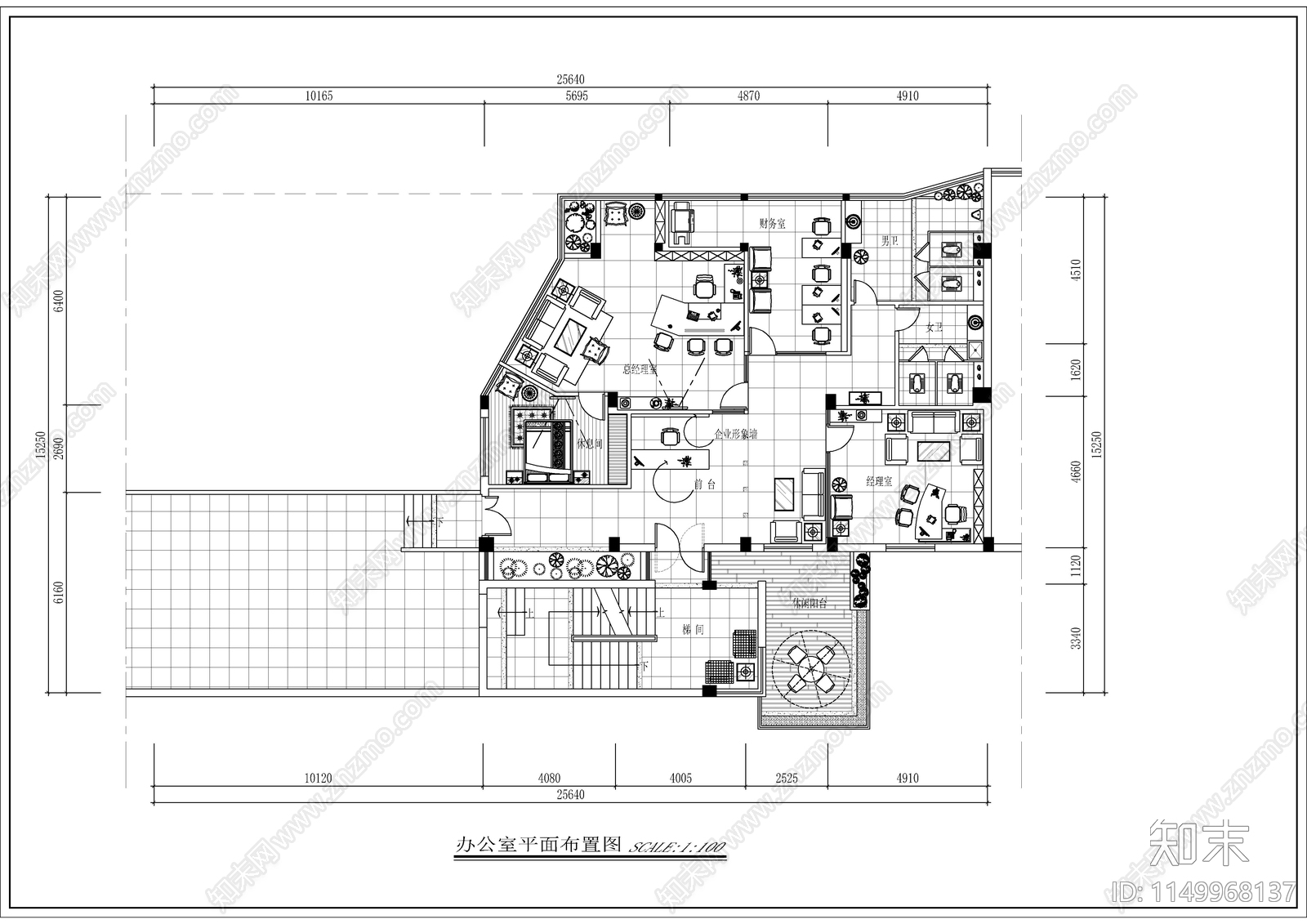 一层办公室室内cad施工图下载【ID:1149968137】