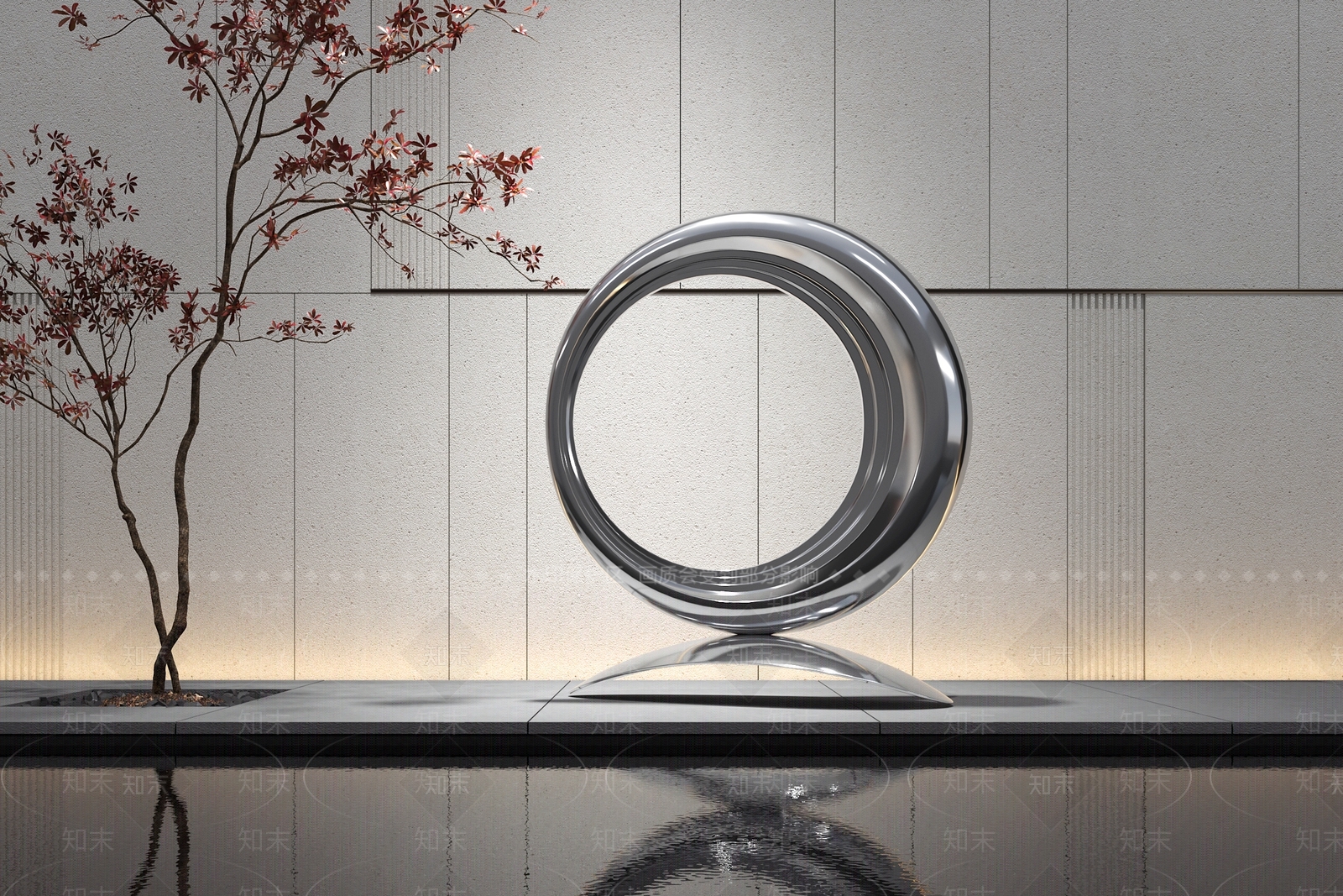 现代不锈钢抽象圆环雕塑SU模型下载【ID:1149969874】