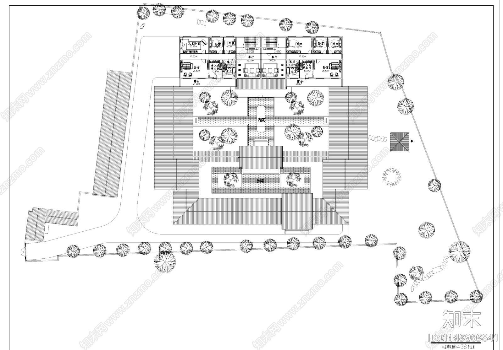 二层四合院二进院落建筑cad施工图下载【ID:1149969841】