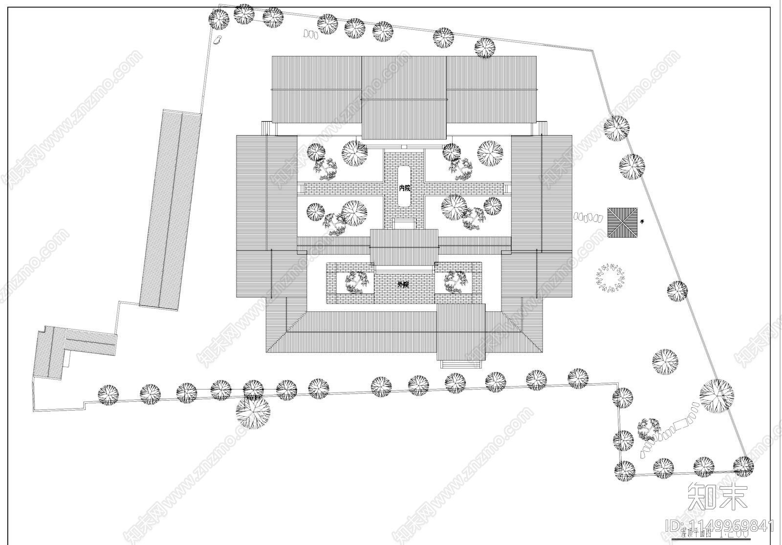 二层四合院二进院落建筑cad施工图下载【ID:1149969841】