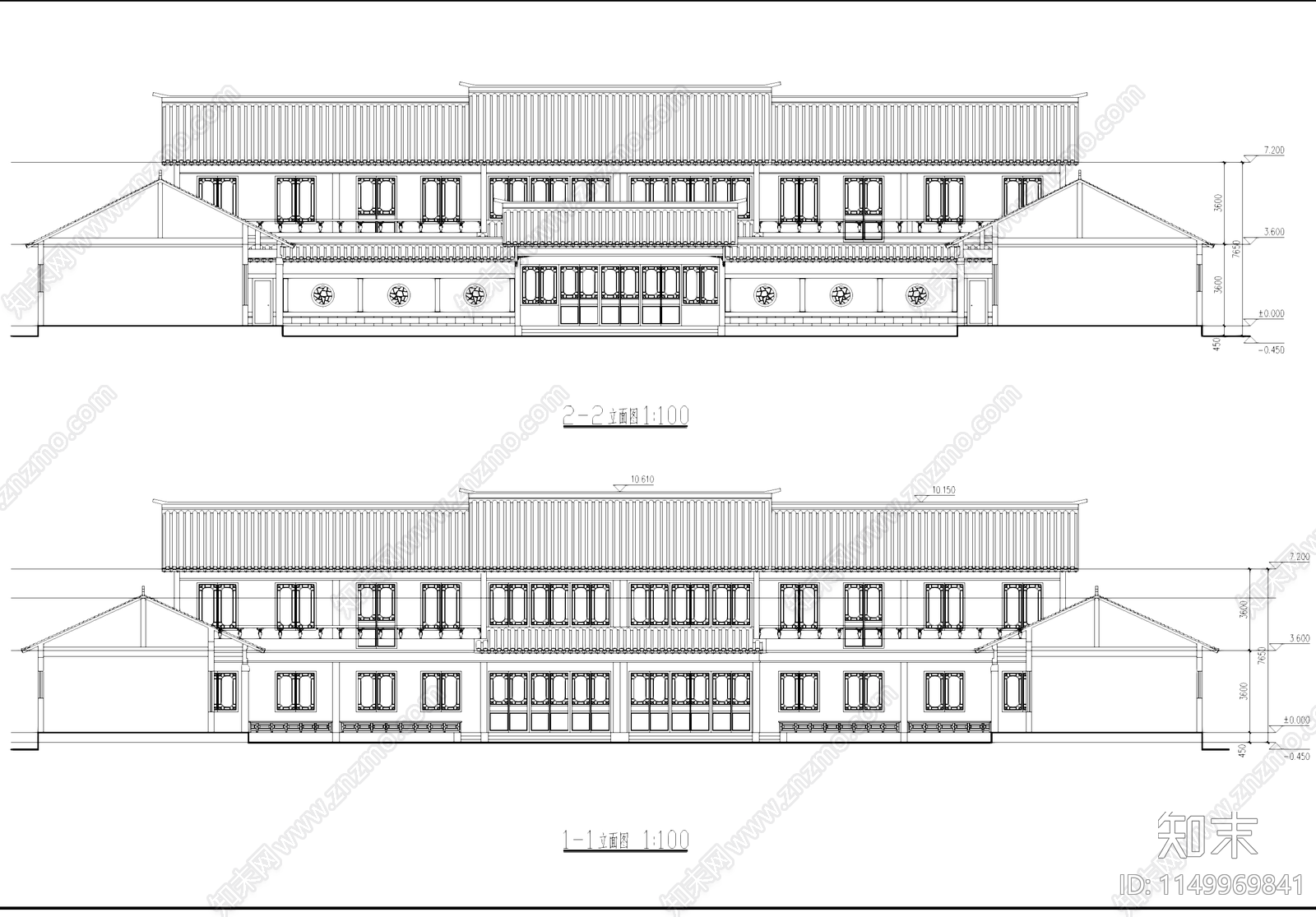 二层四合院二进院落建筑cad施工图下载【ID:1149969841】