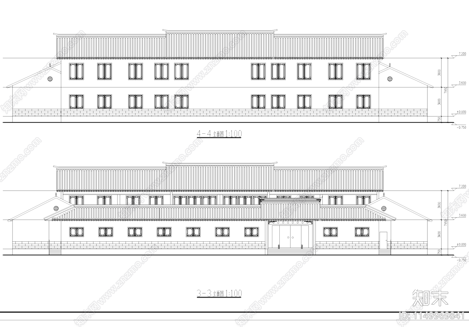 二层四合院二进院落建筑cad施工图下载【ID:1149969841】