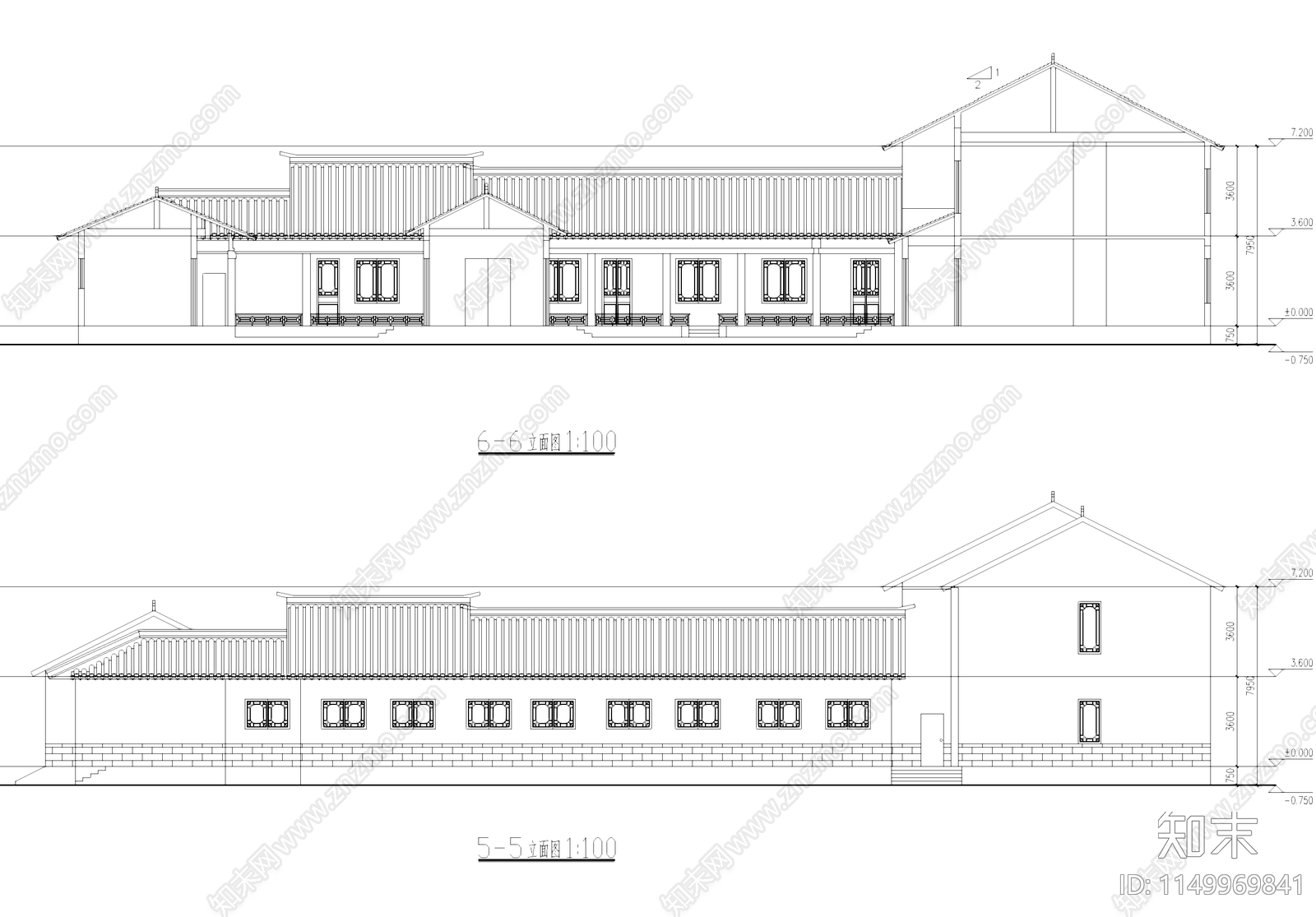 二层四合院二进院落建筑cad施工图下载【ID:1149969841】