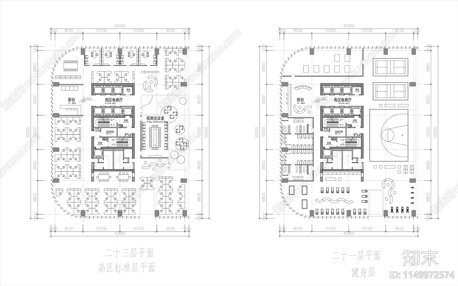 超高层双子塔楼各层室内cad施工图下载【ID:1149972574】