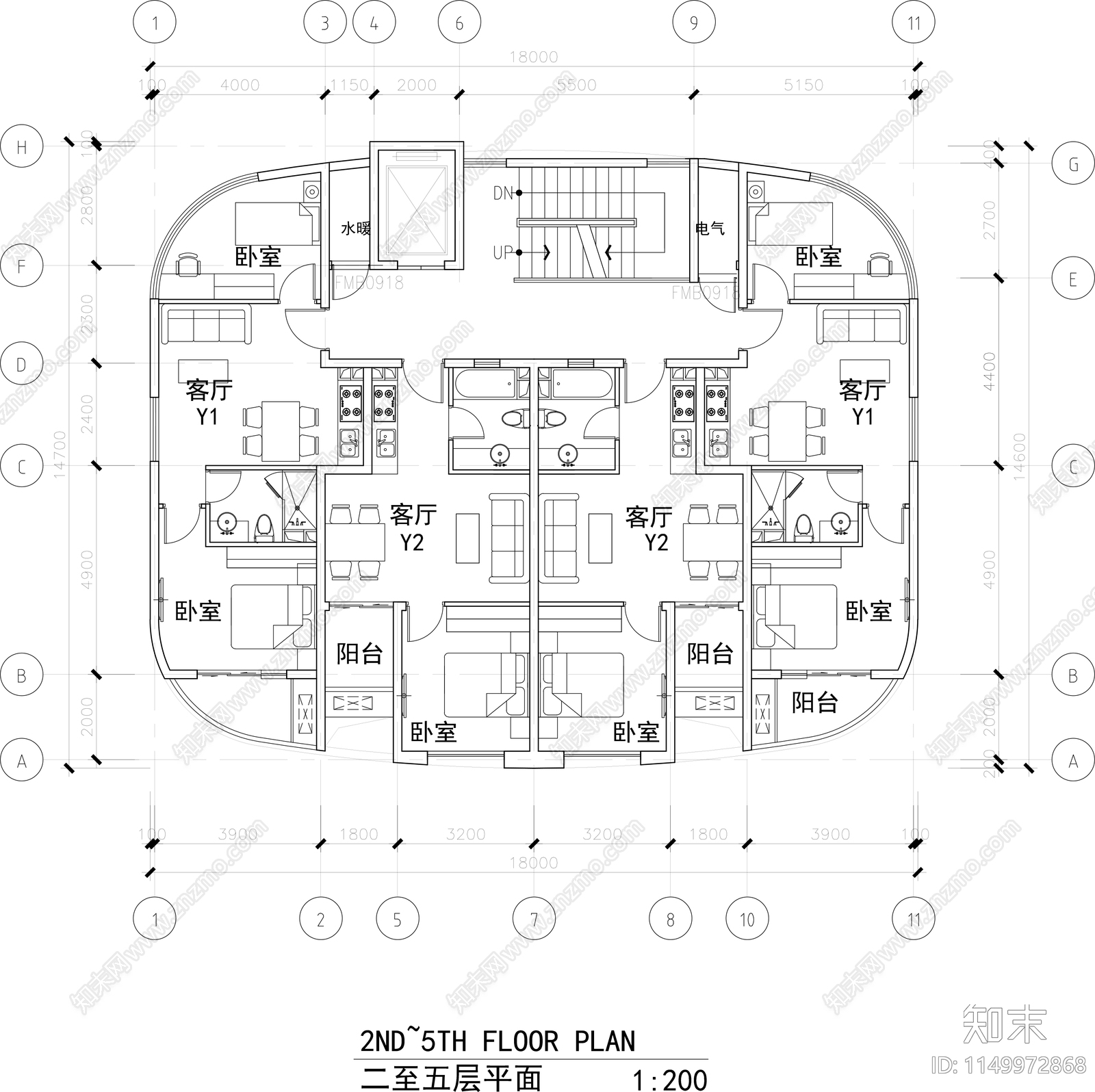 老年公寓楼室内cad施工图下载【ID:1149972868】