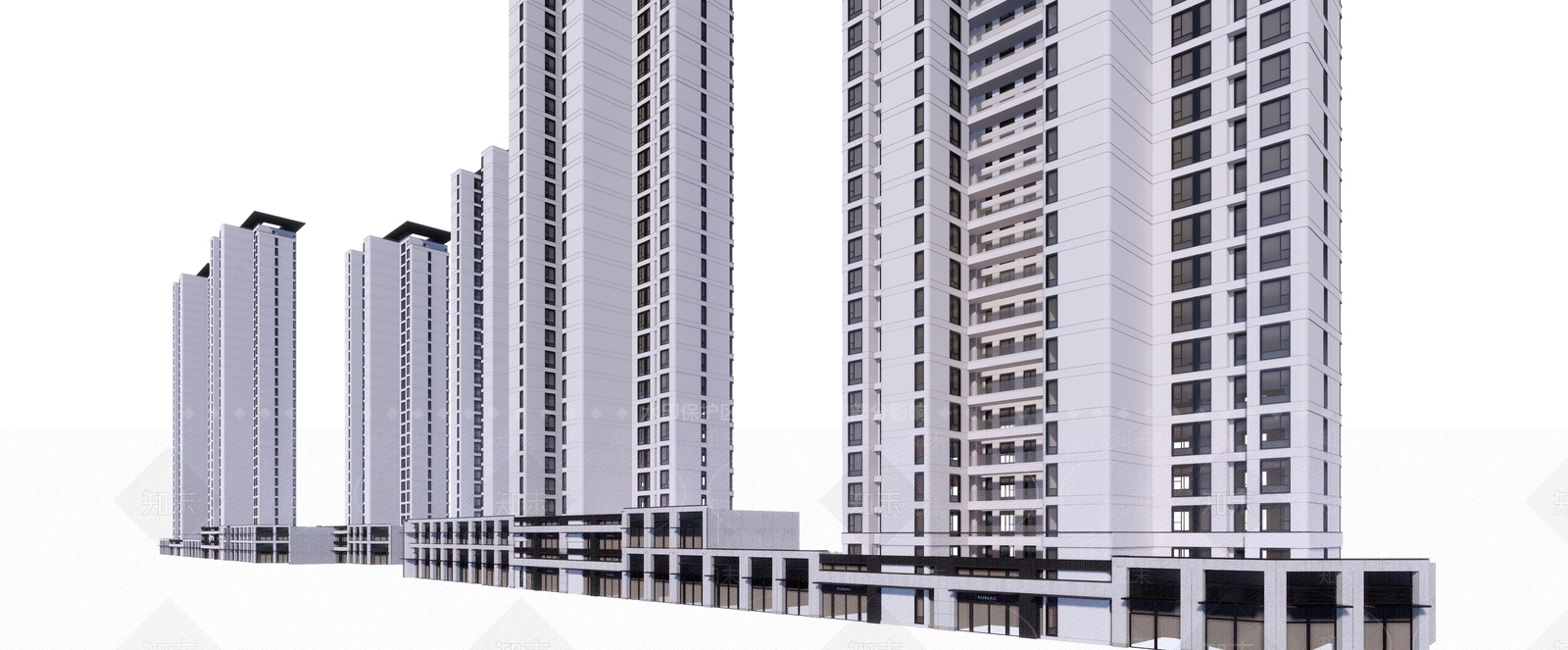 现代居住区建筑SU模型下载【ID:1149974058】