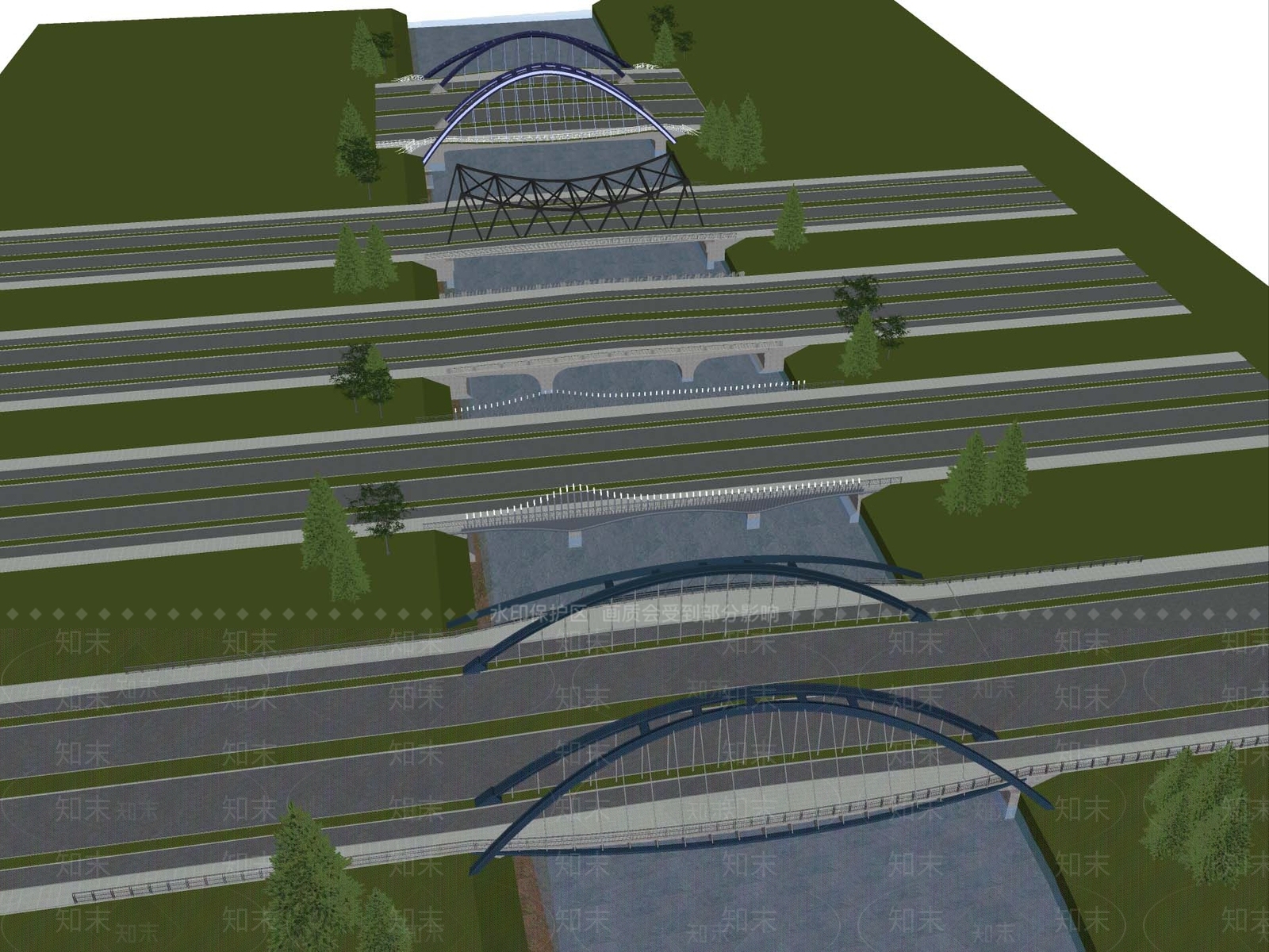 现代市政桥梁SU模型下载【ID:1149975151】