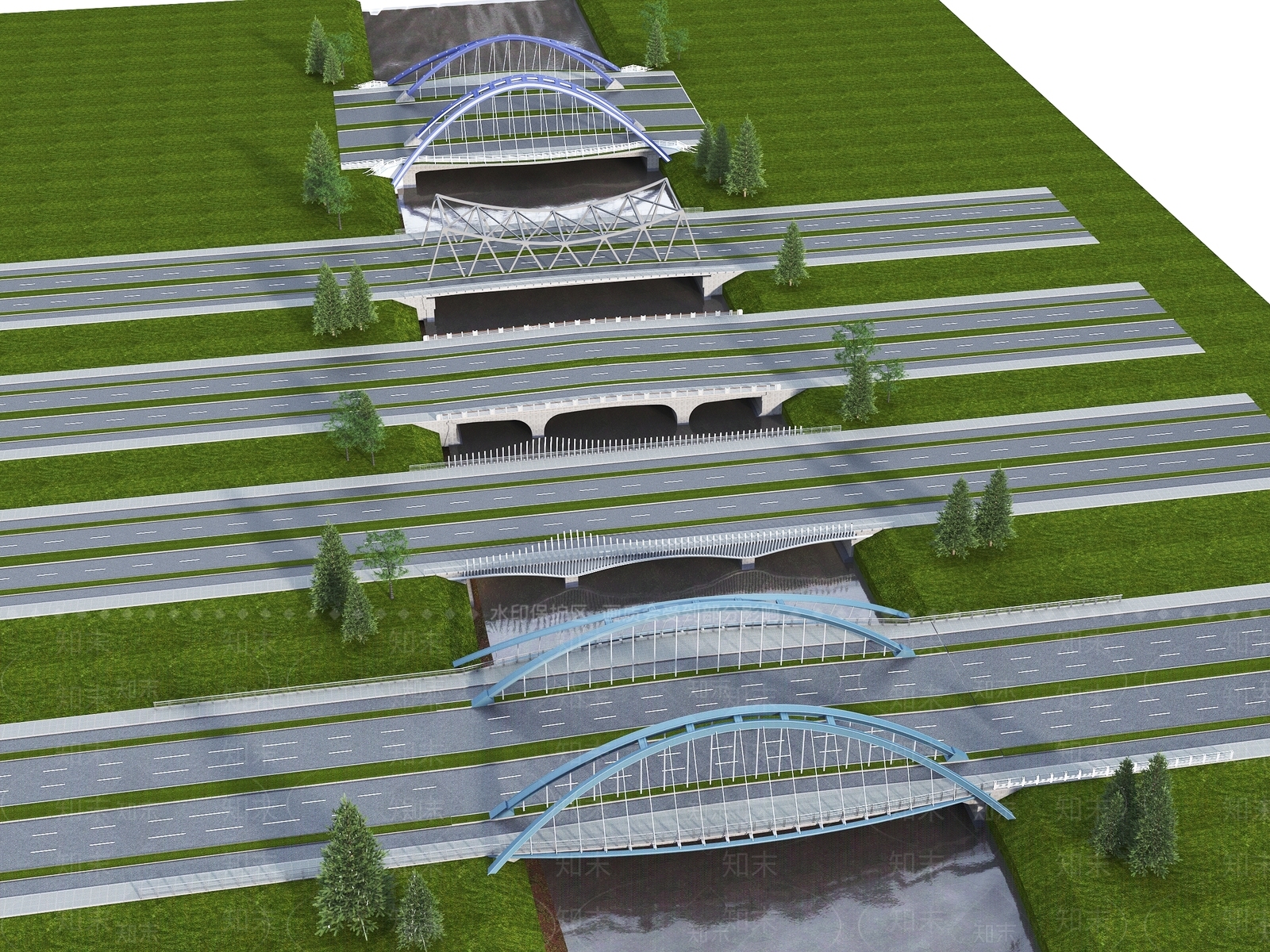 现代市政桥梁SU模型下载【ID:1149975151】