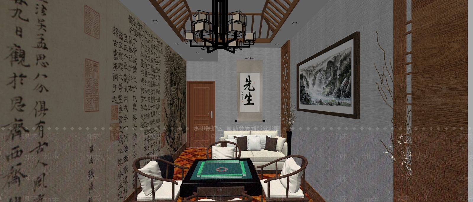 新中式棋牌室SU模型下载【ID:1149976249】