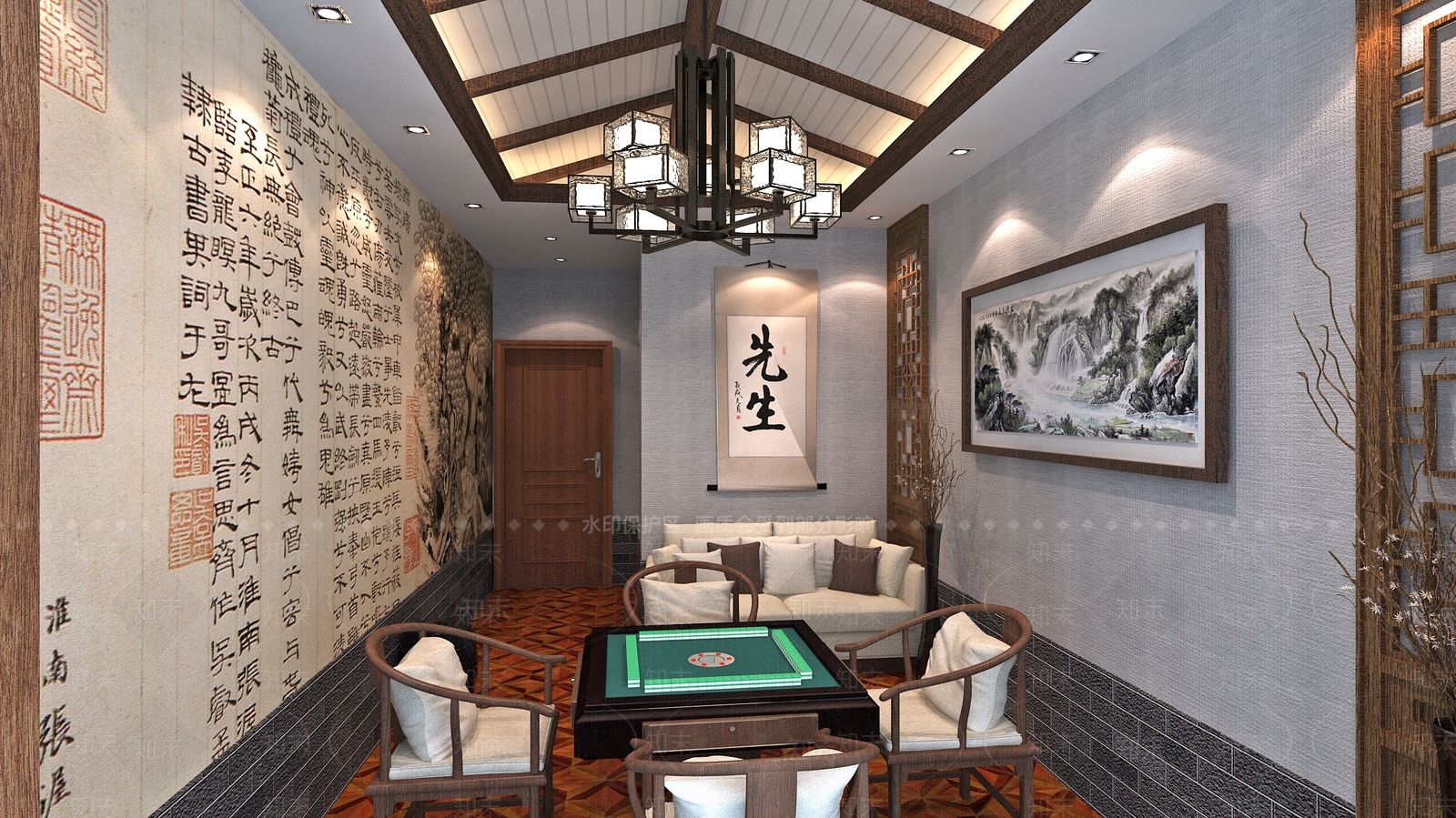 新中式棋牌室SU模型下载【ID:1149976249】