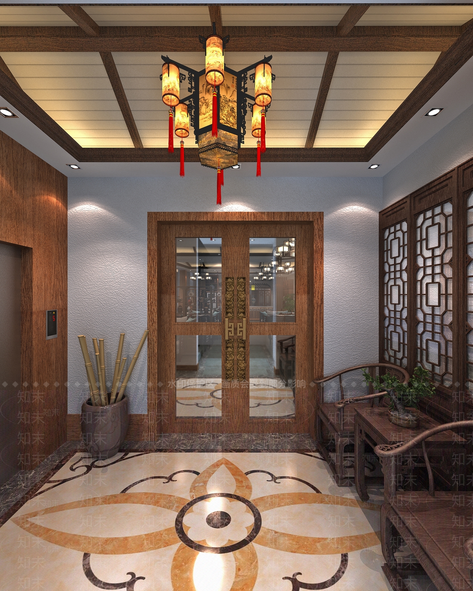 中式电梯厅SU模型下载【ID:1150086418】