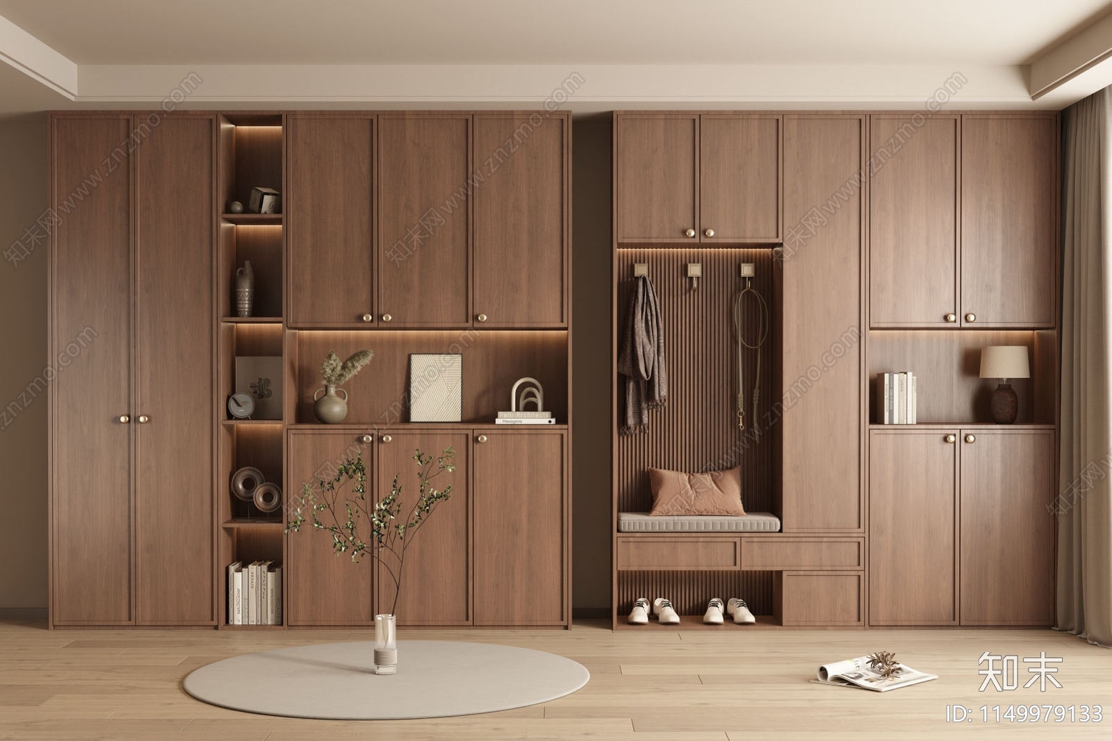 现代中古风鞋柜SU模型下载【ID:1149979133】