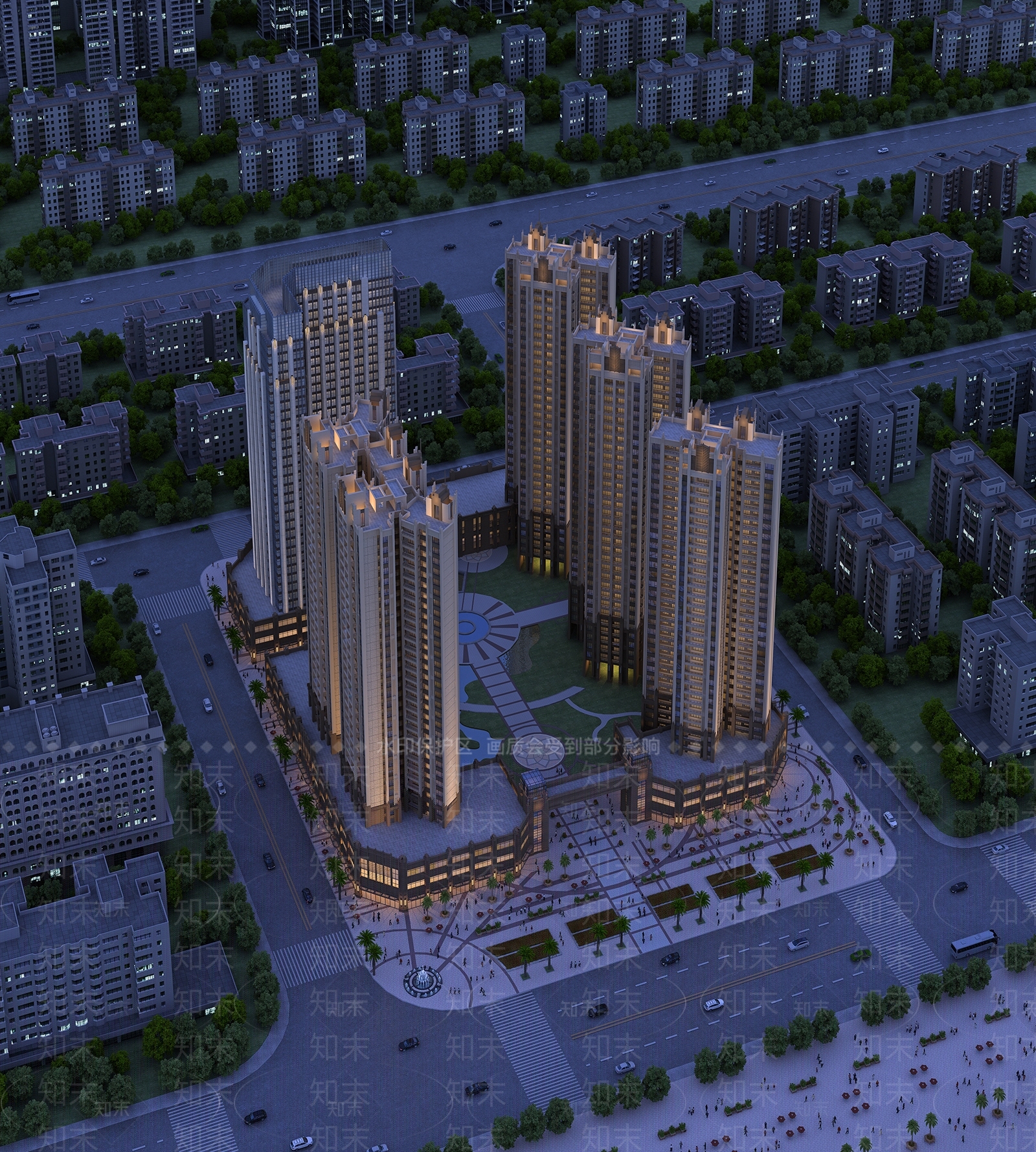 住宅楼商业综合体高层小区花园室外建筑景观库3D模型下载【ID:1149980615】