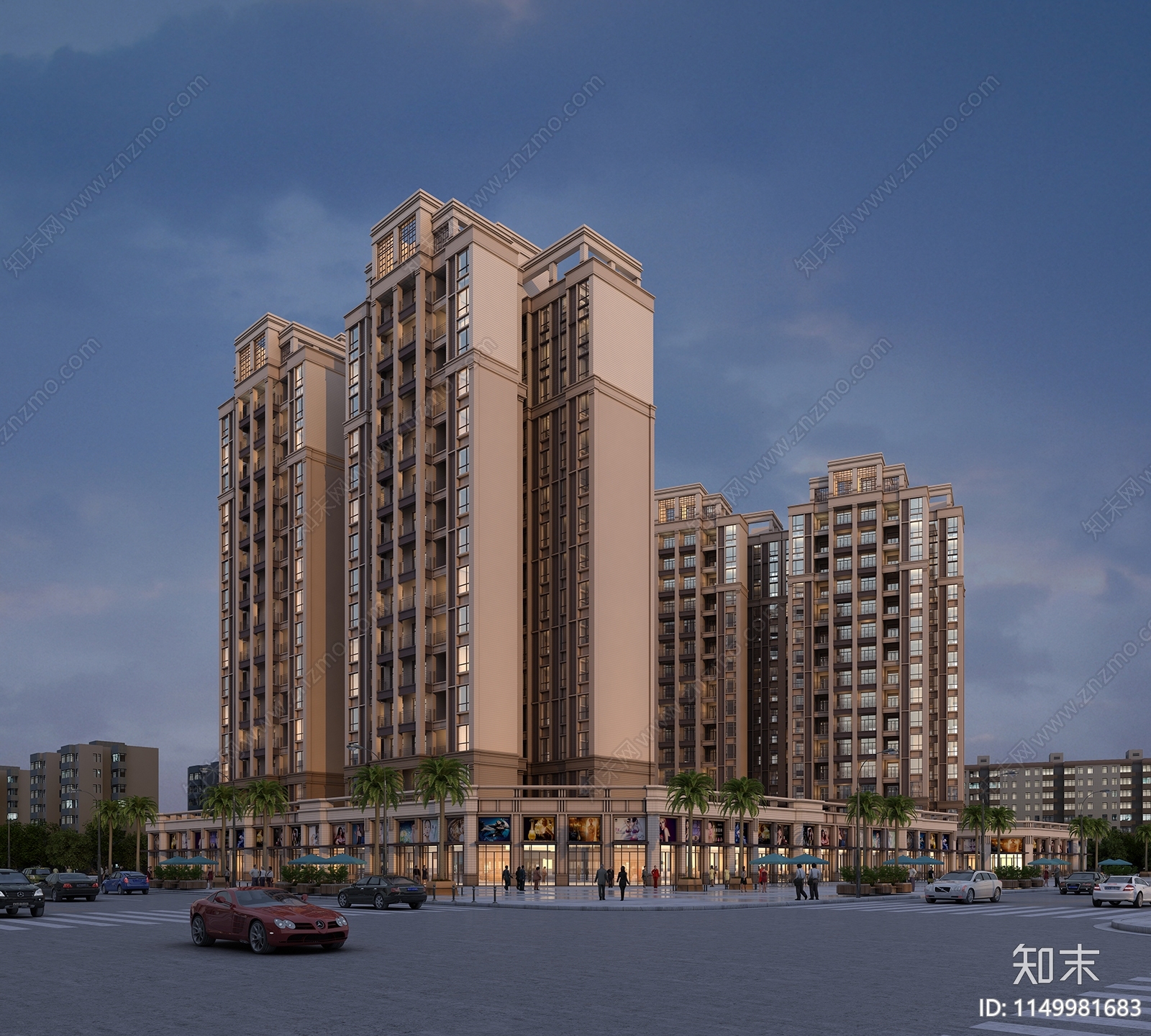 住宅楼商业综合体高层小区花园室外建筑景观库3D模型下载【ID:1149981683】