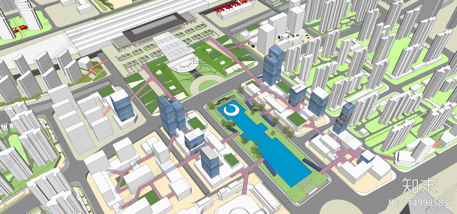现代高铁站及周边城市设计SU模型下载【ID:1149985832】
