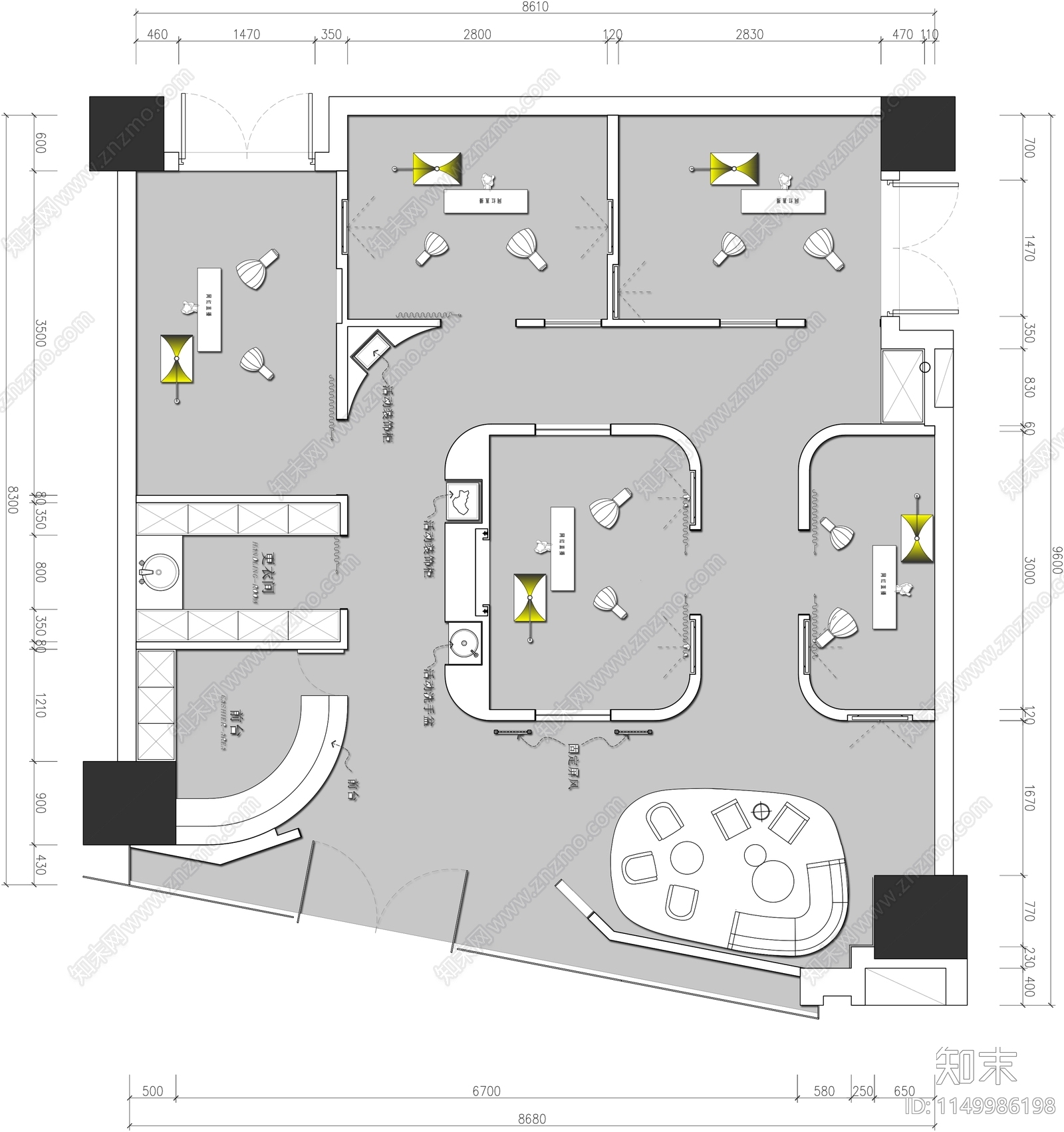 网红直播间平面图cad施工图下载【ID:1149986198】