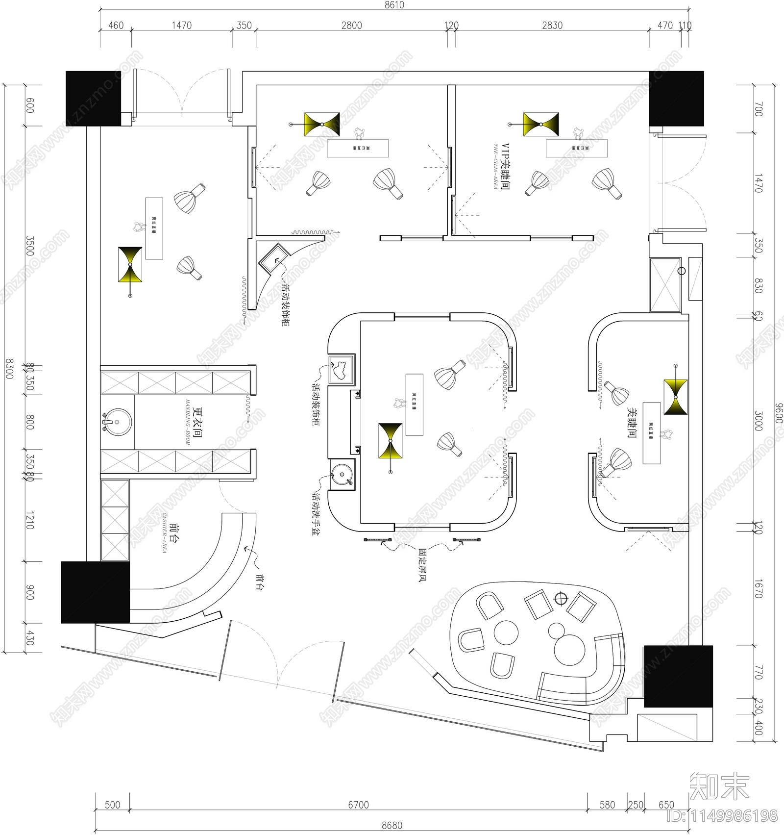 网红直播间平面图cad施工图下载【ID:1149986198】