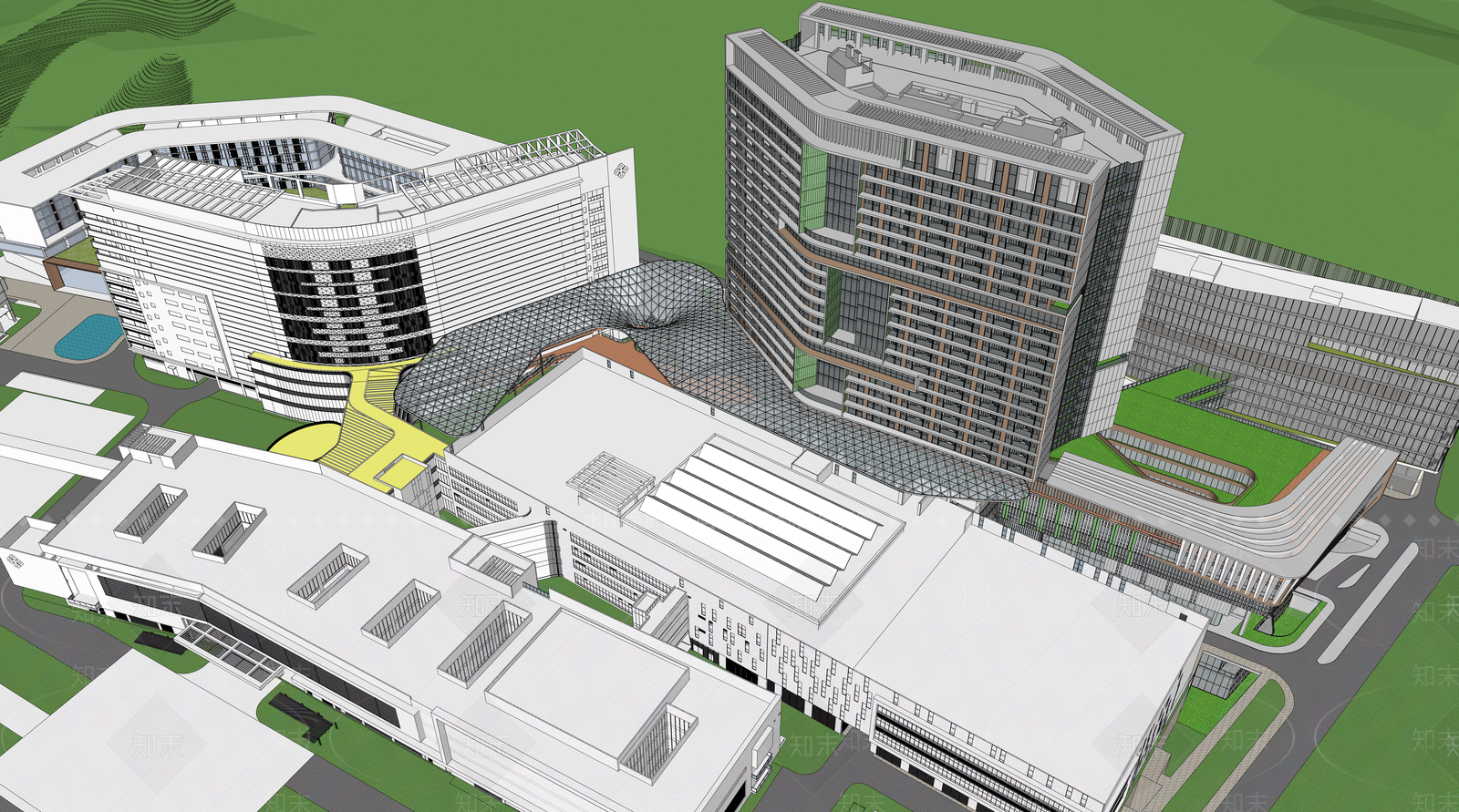 现代大型综合医院SU模型下载【ID:1149990560】