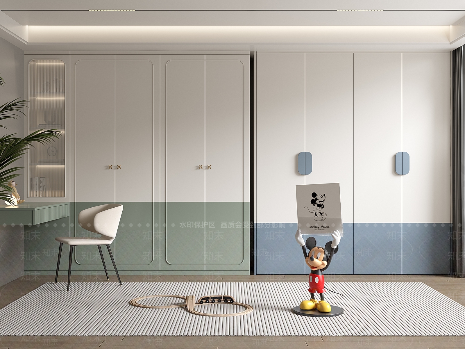 现代儿童衣柜书桌组合3D模型下载【ID:1149994197】