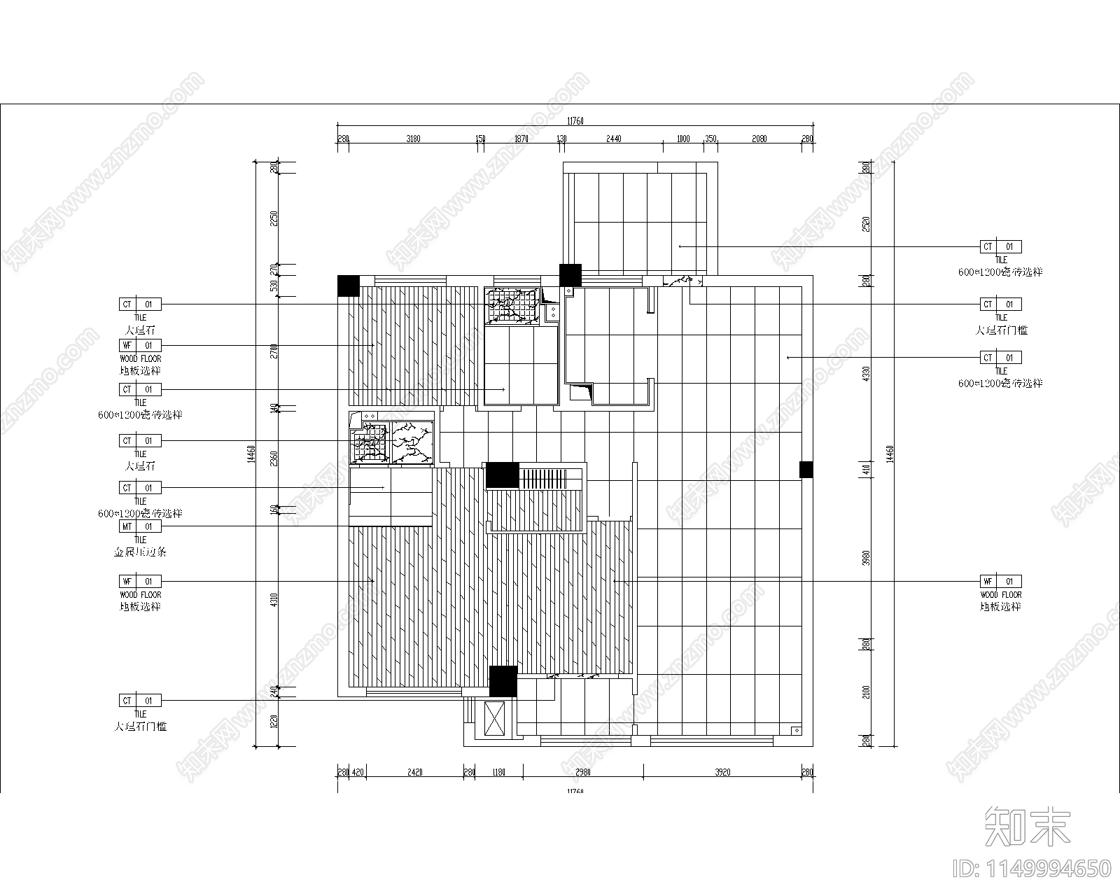 现代简约家装室内cad施工图下载【ID:1149994650】