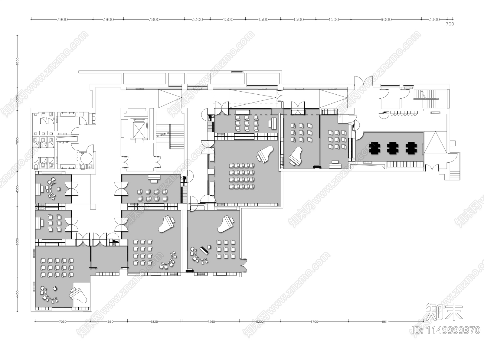 1000㎡音乐教室平面布置图cad施工图下载【ID:1149999370】