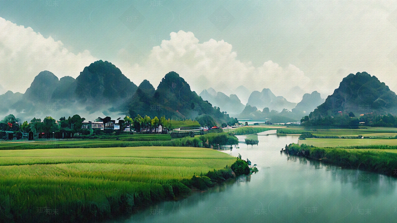 现代绿色清新风景画贴图下载【ID:1150001621】