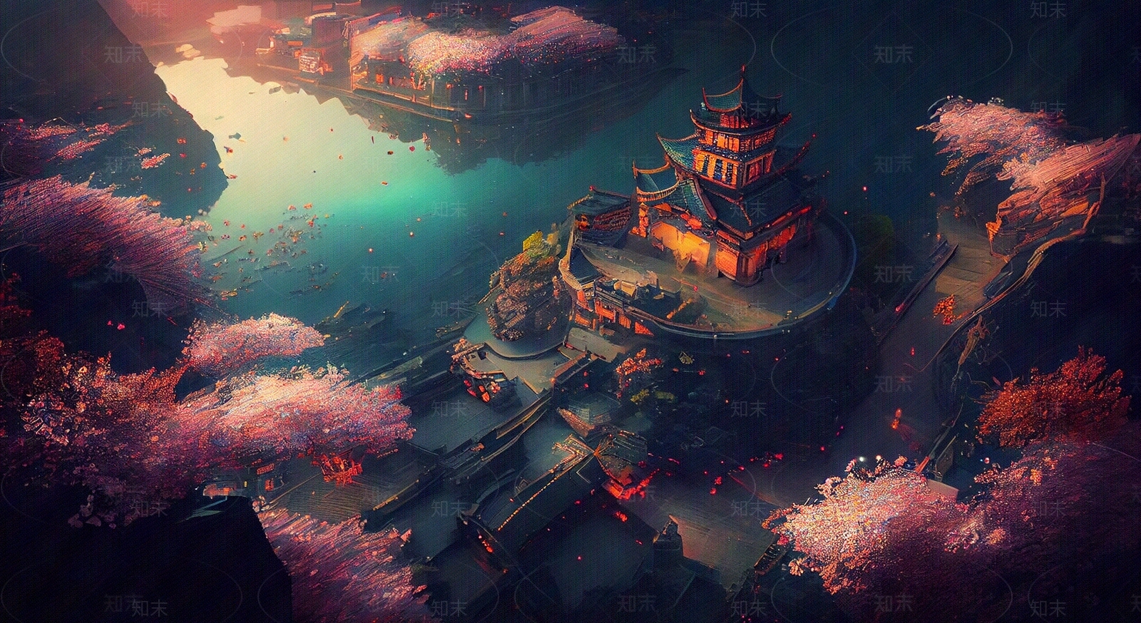 中式建筑插画浮世绘插画贴图下载【ID:1150003277】