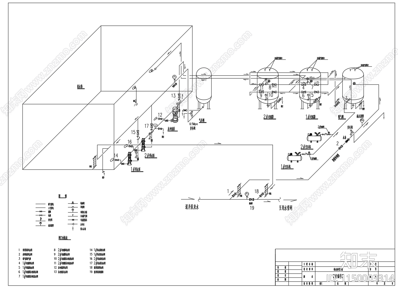 给水处理工程设备图工艺流程图cad施工图下载【ID:1150003314】