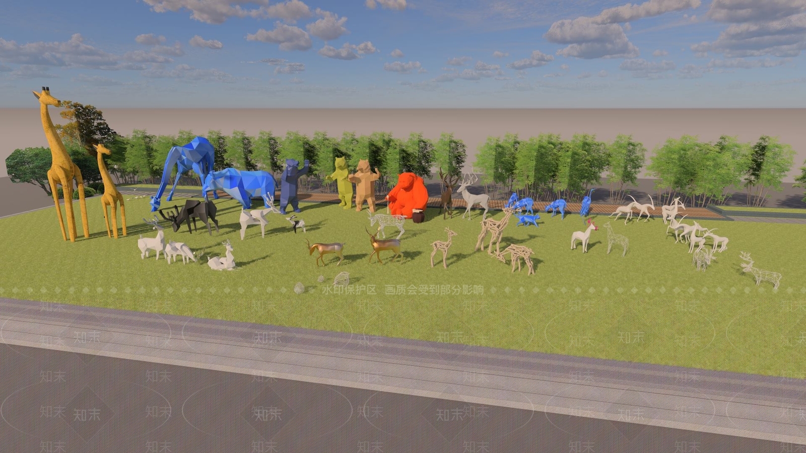 现代动物雕塑小品SU模型下载【ID:1150006034】