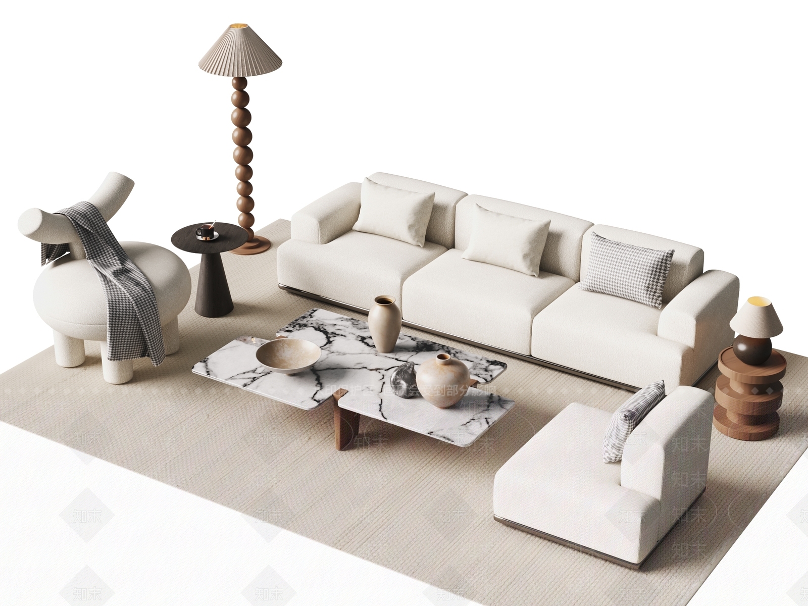 法式沙发茶几组合3D模型下载【ID:1150006993】_知末3d模型网