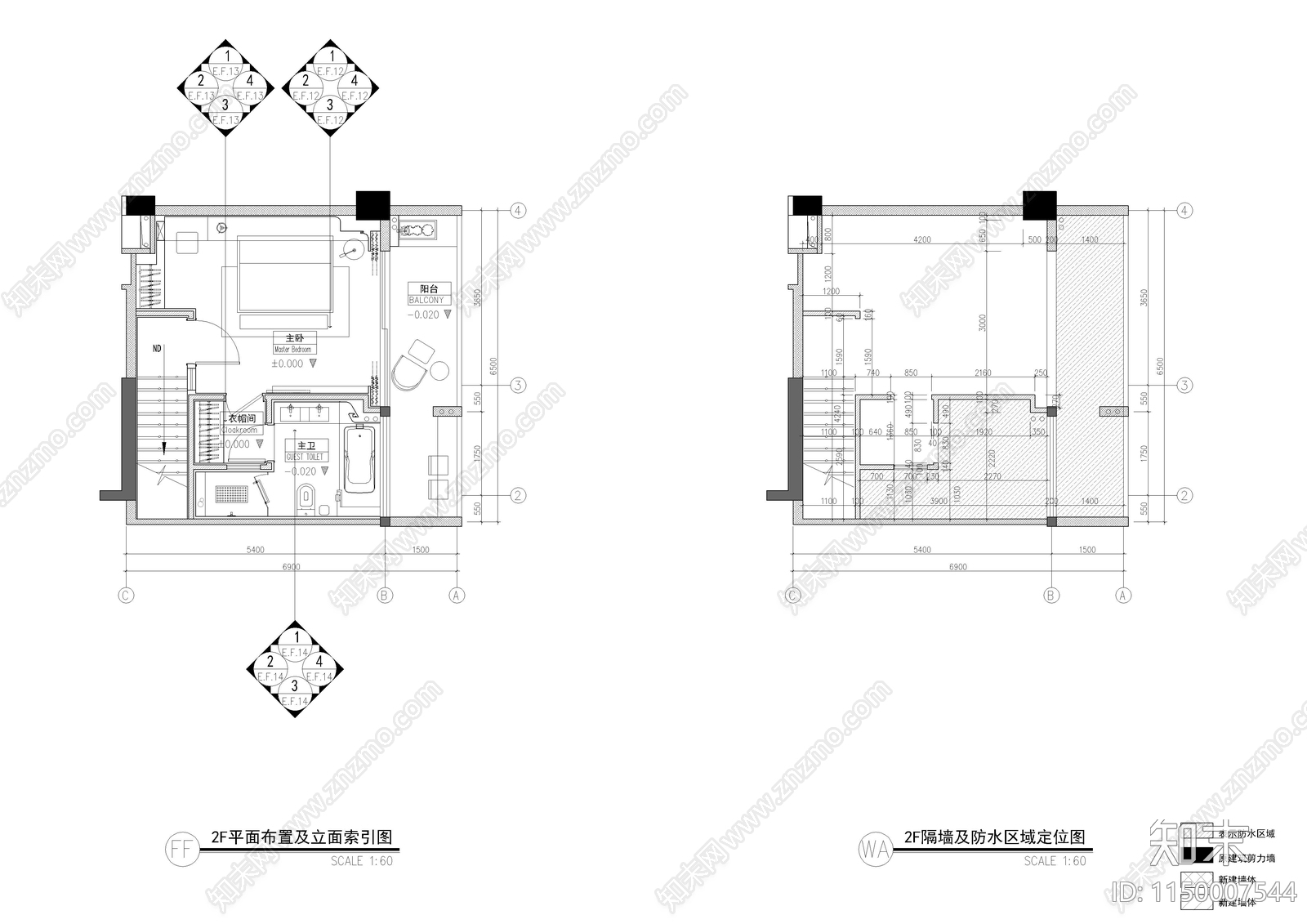 宁波A户型平层样板间室内cad施工图下载【ID:1150007544】