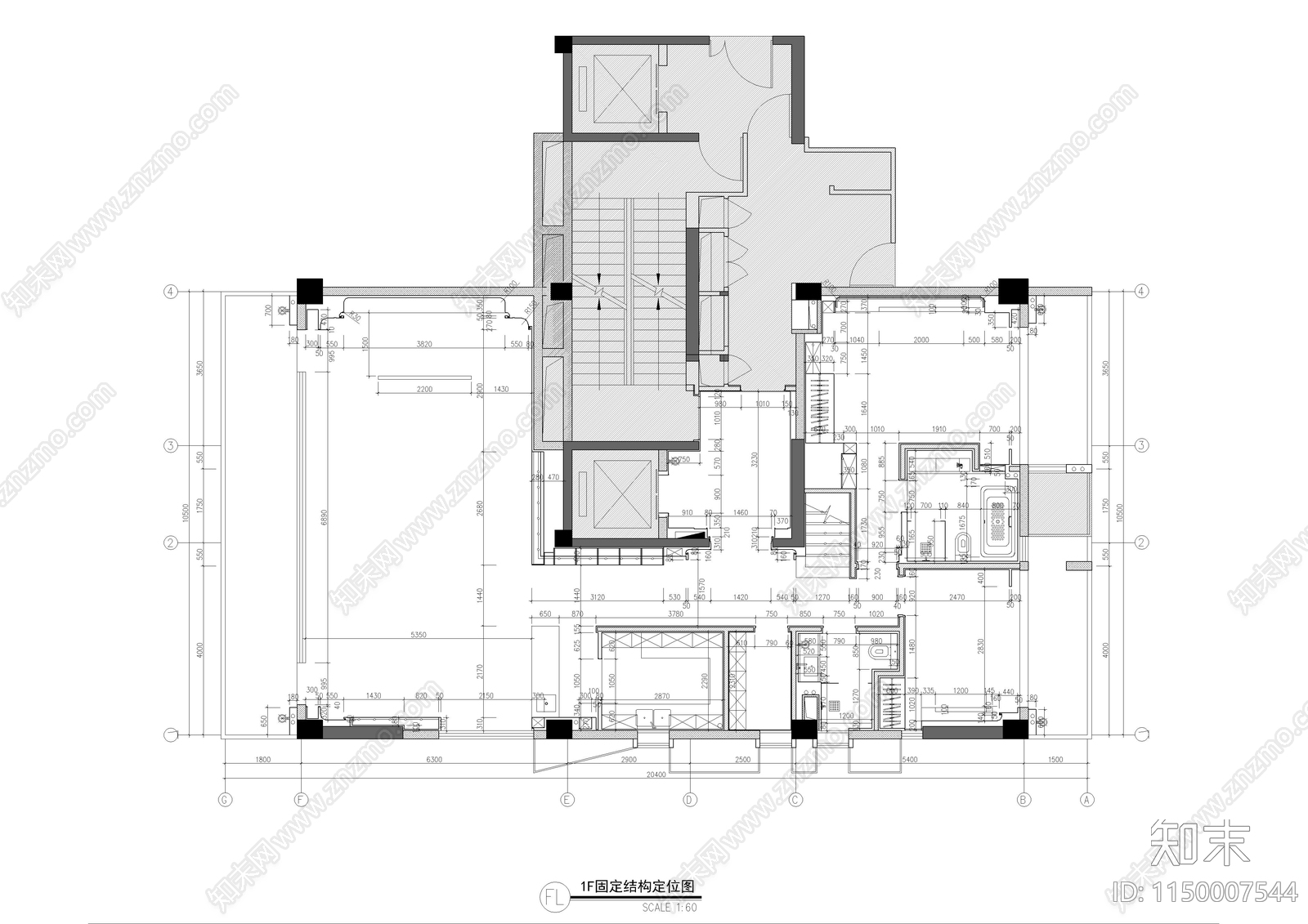 宁波A户型平层样板间室内cad施工图下载【ID:1150007544】