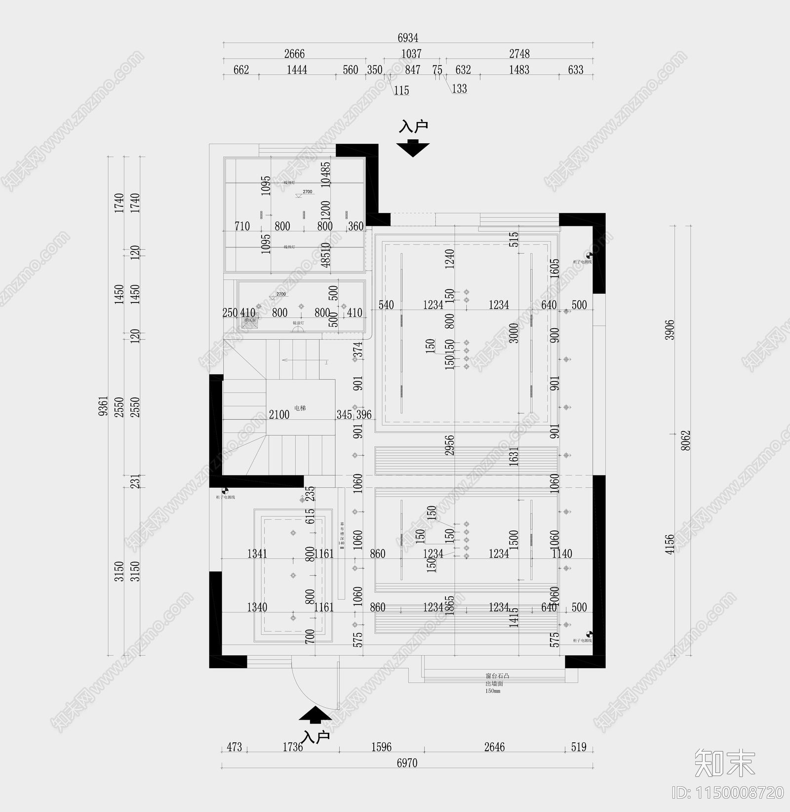 300平米三层别墅室内cad施工图下载【ID:1150008720】