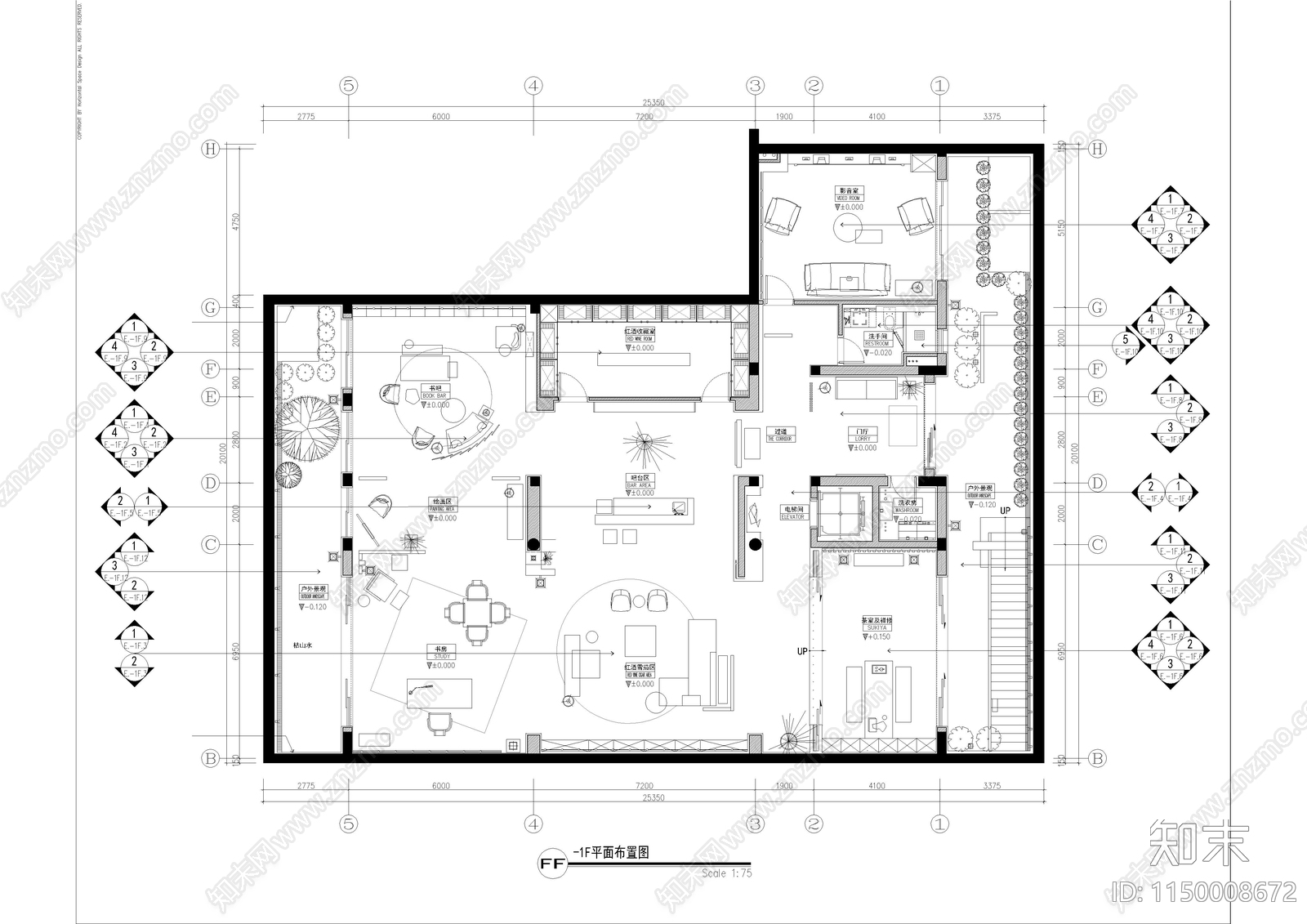 三亚土福湾私人会所室内cad施工图下载【ID:1150008672】