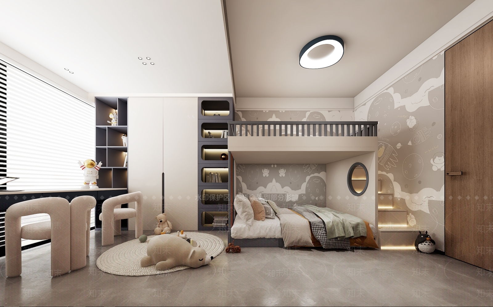 现代上下床儿童房3D模型下载【ID:1150010887】