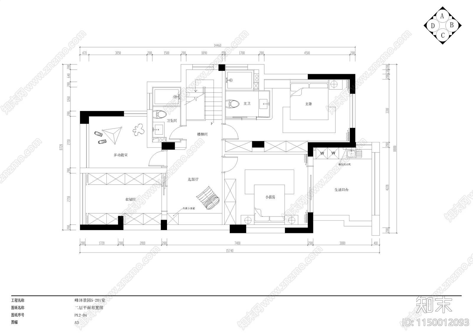 现代家装平层室内cad施工图下载【ID:1150012093】