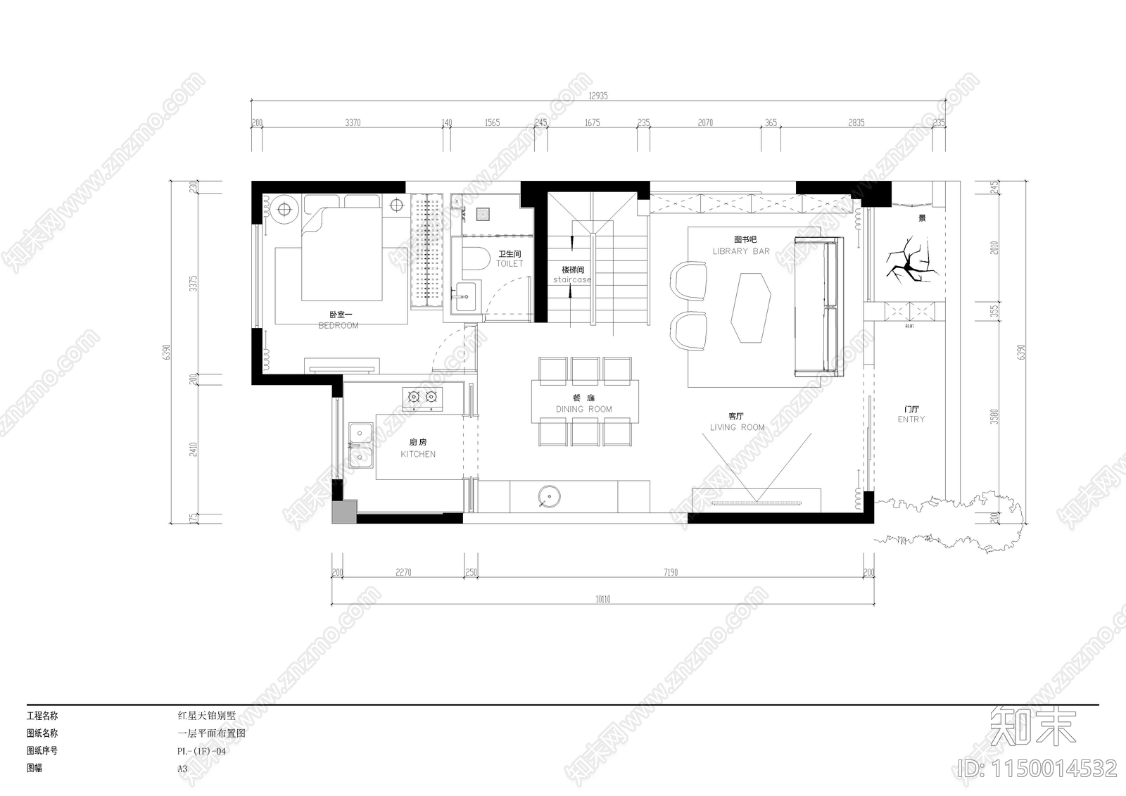 古典混搭风格别墅室内cad施工图下载【ID:1150014532】