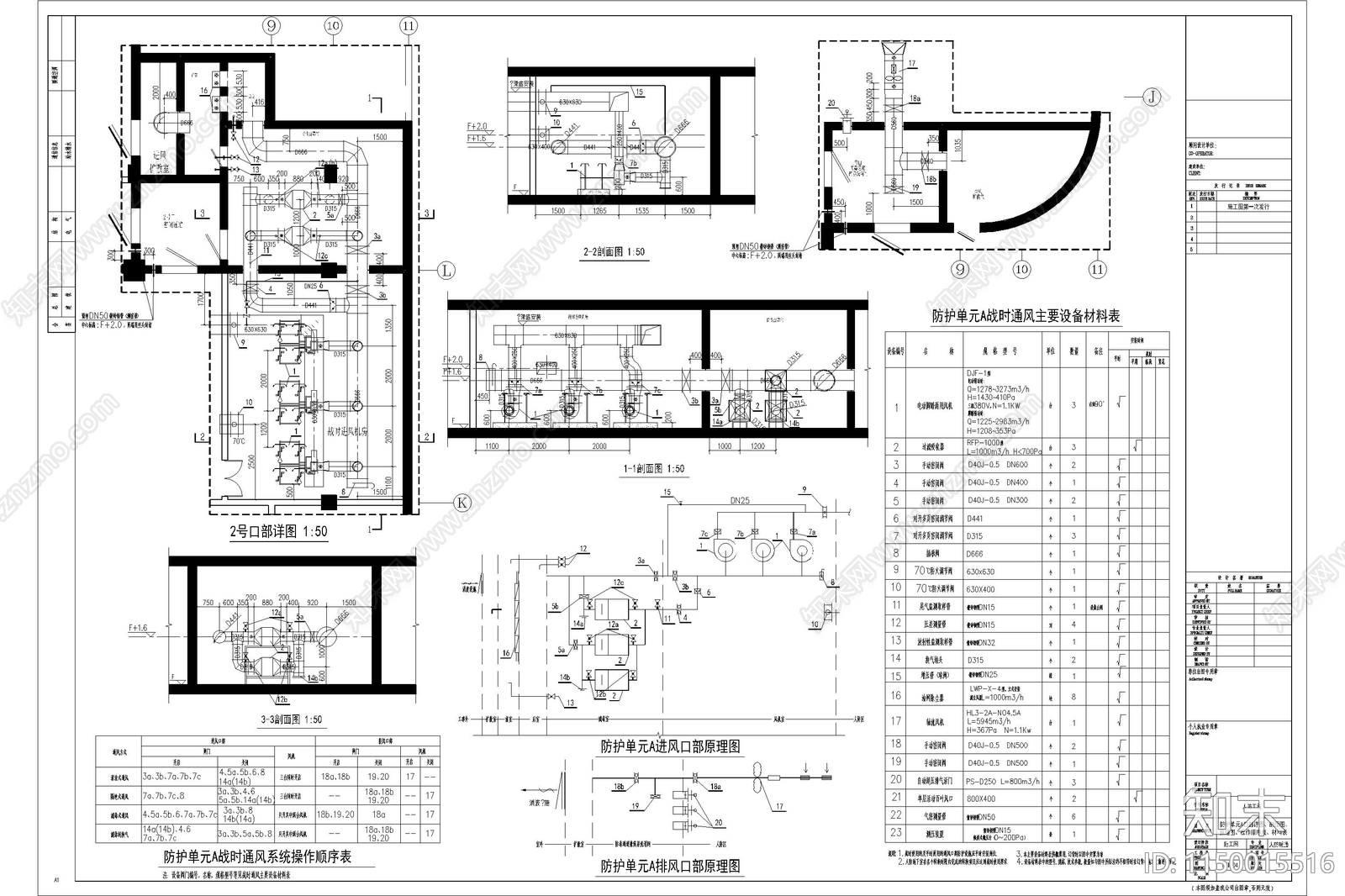 地下室人防工程给排水电气通风消防节点cad施工图下载【ID:1150015516】