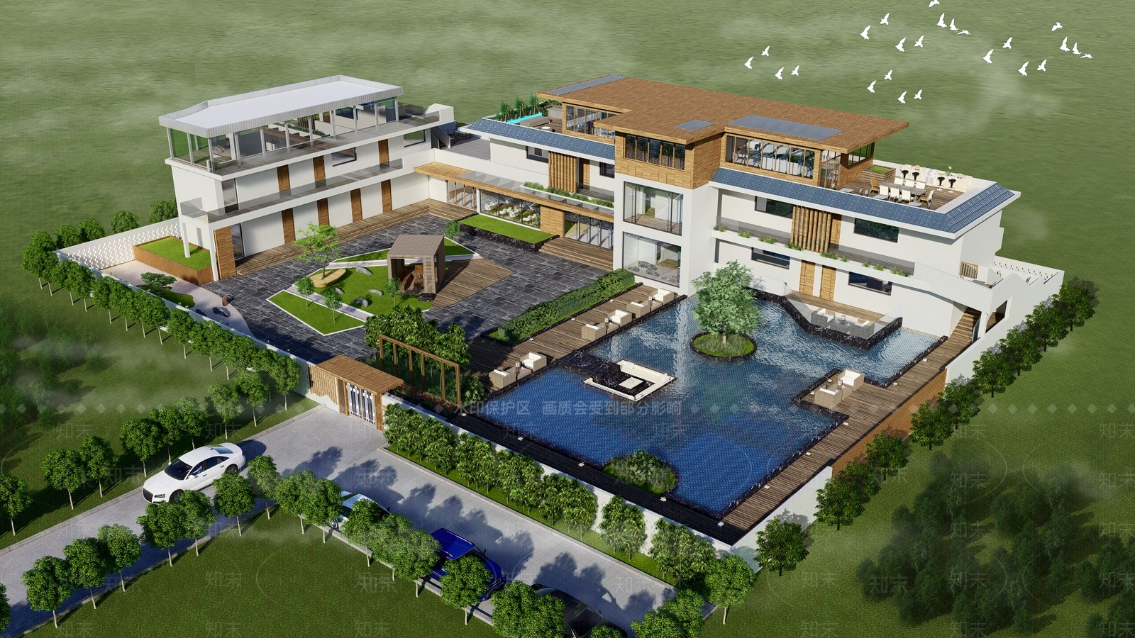 现代民宿建筑SU模型下载【ID:1150036407】
