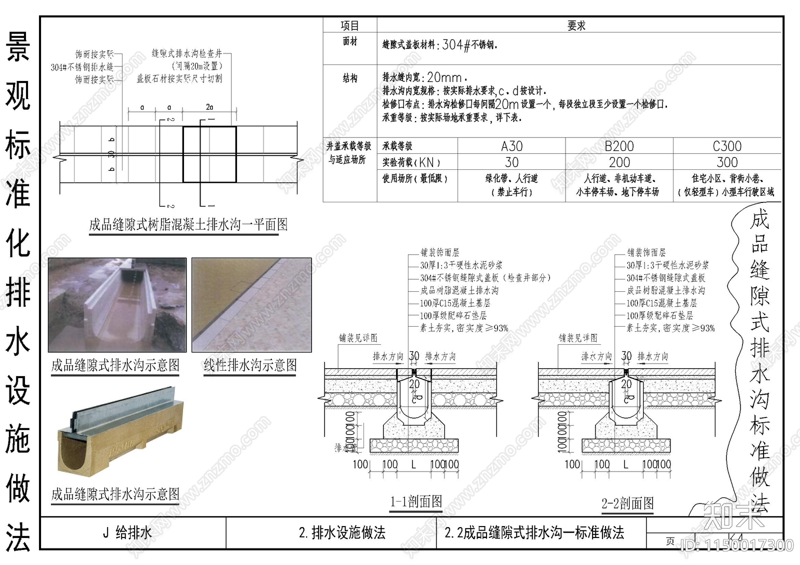 缝隙式排水沟标准做法cad施工图下载【ID:1150017300】