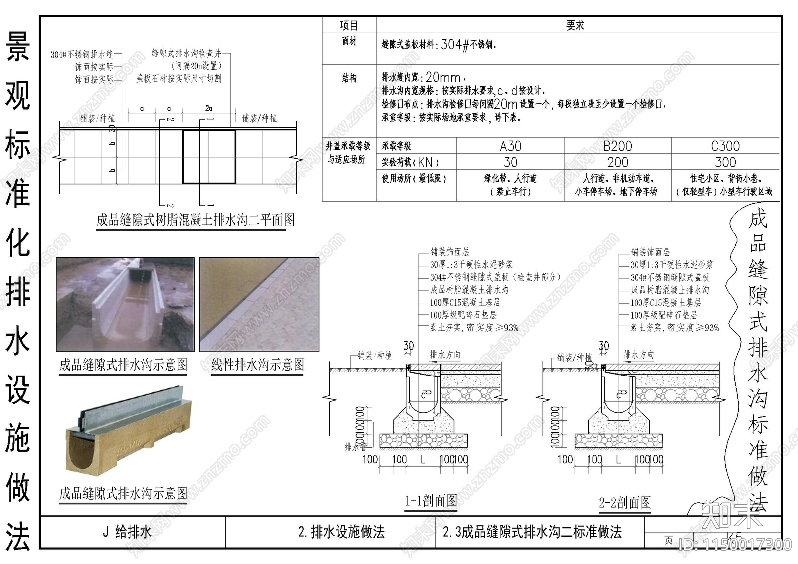 缝隙式排水沟标准做法cad施工图下载【ID:1150017300】