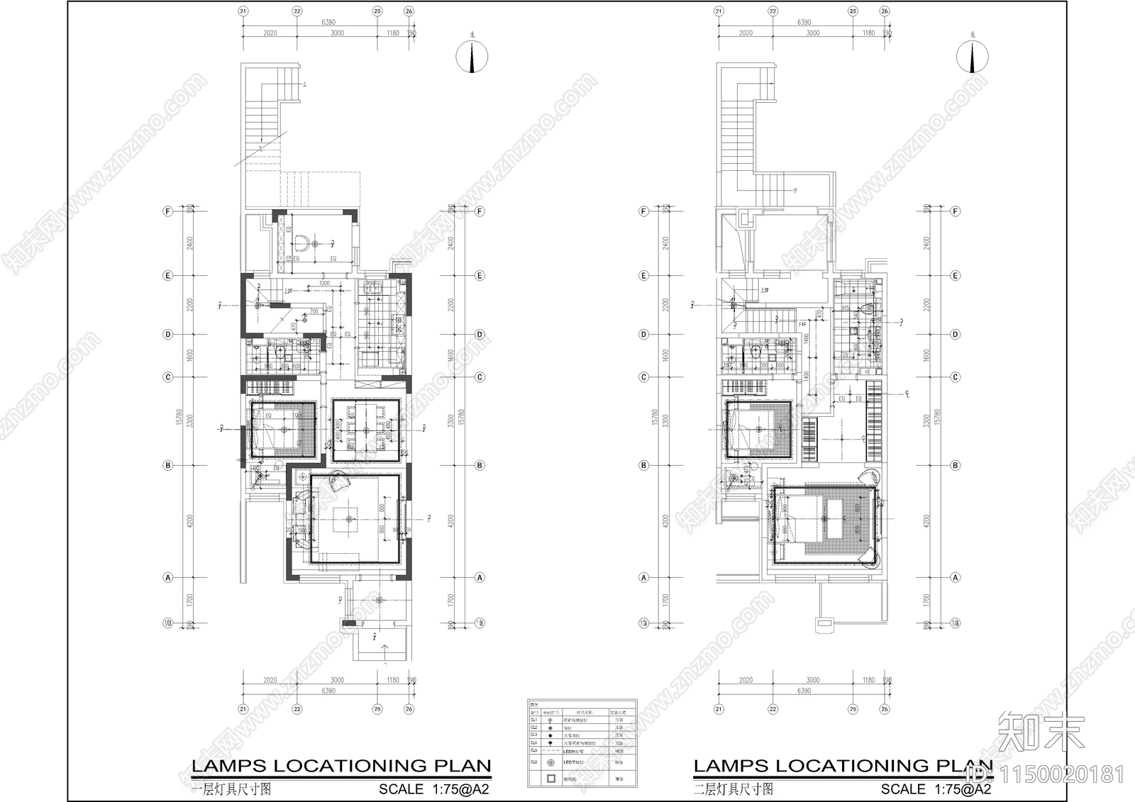 两层下叠别墅室内cad施工图下载【ID:1150020181】