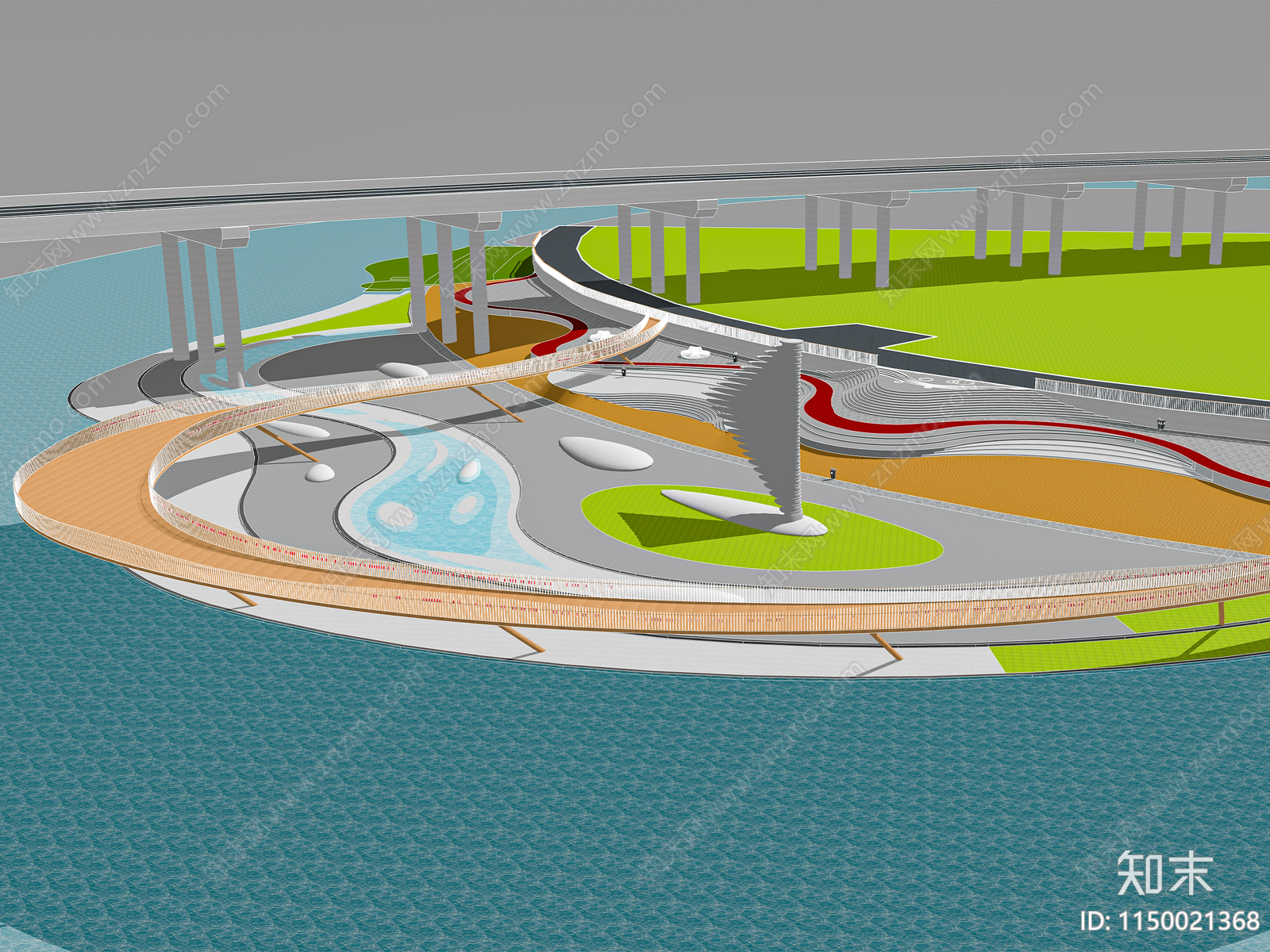 现代滨水景观SU模型下载【ID:1150021368】