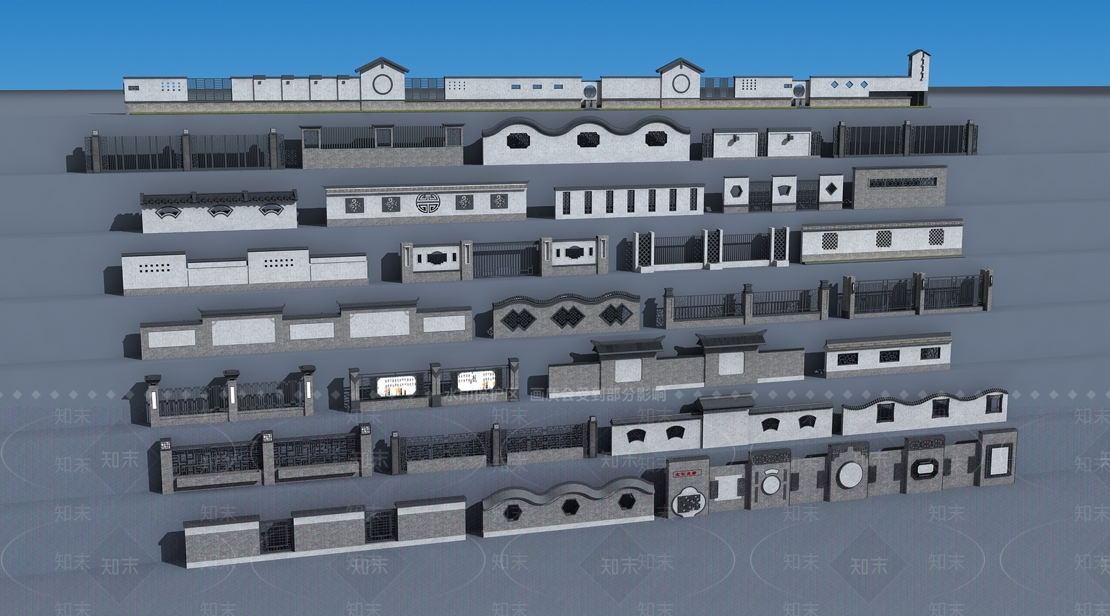 中式古建围墙砖墙3D模型下载【ID:1150023299】