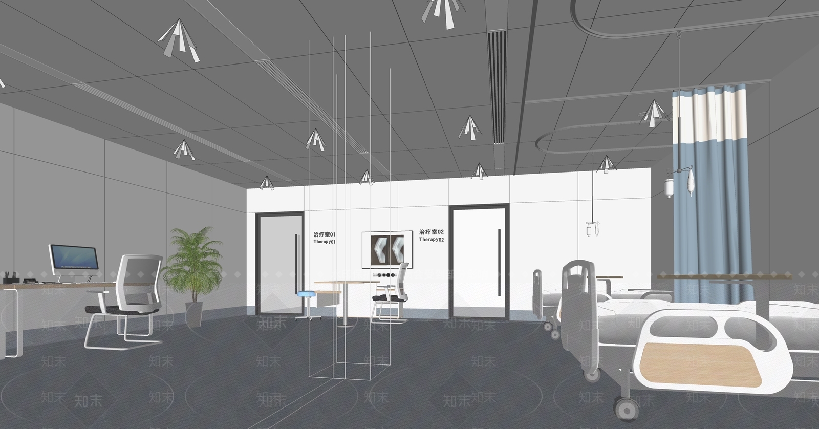 现代医院病房SU模型下载【ID:1150025157】