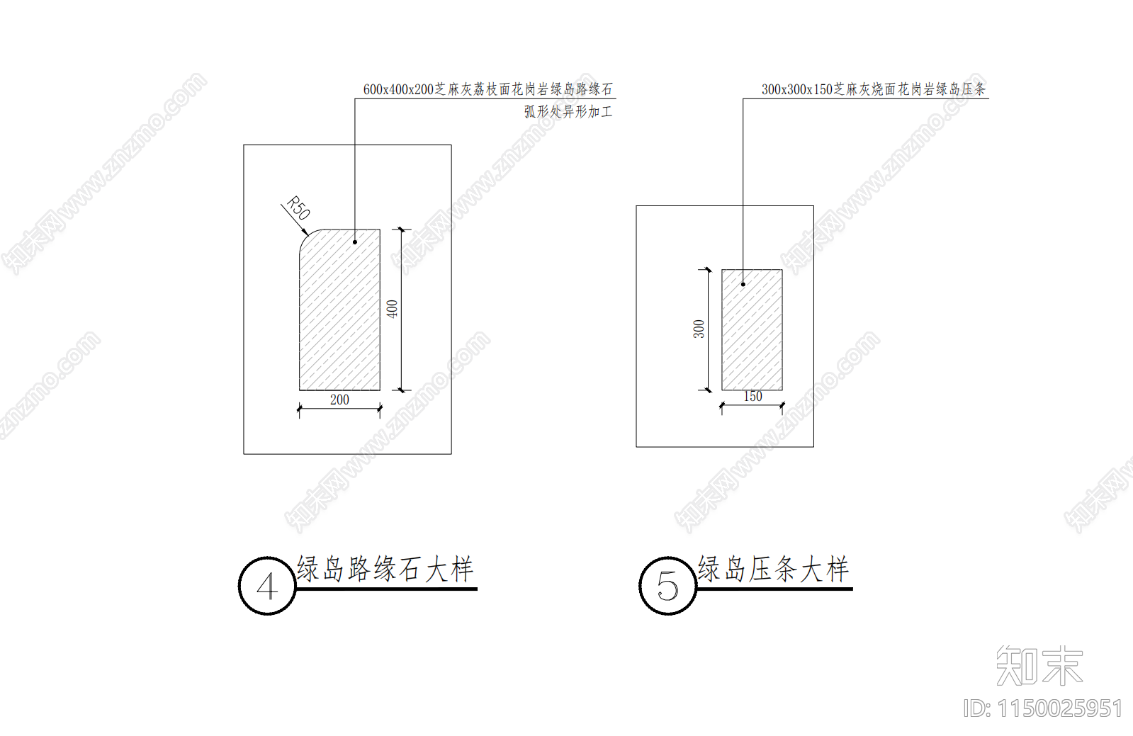 通用交通绿岛做法详图cad施工图下载【ID:1150025951】