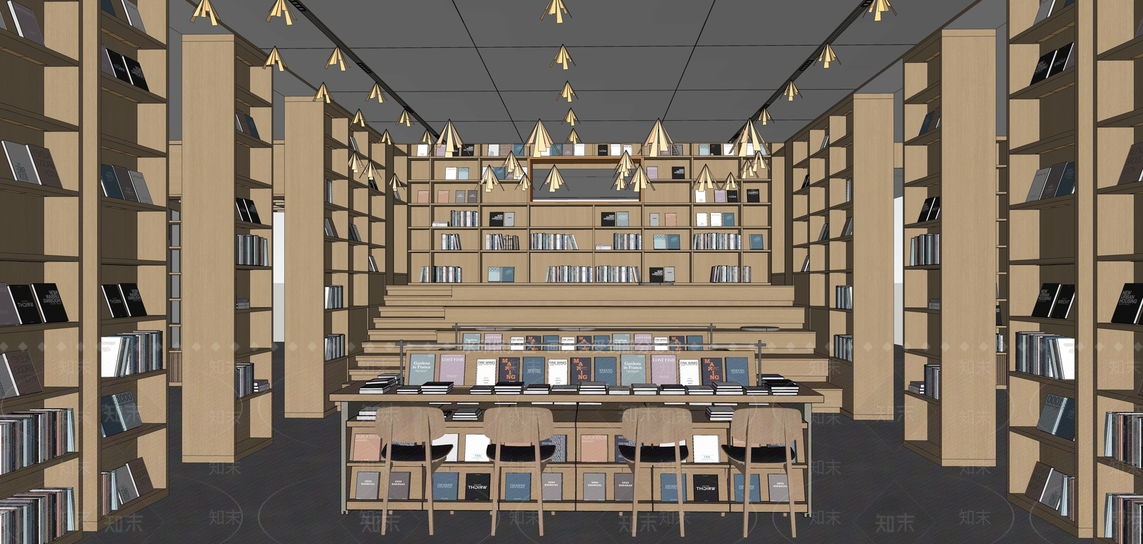 现代原木风书店SU模型下载【ID:1150026423】