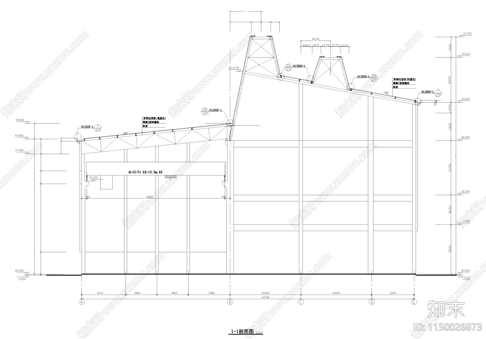 大型工厂车间厂房工业建筑cad施工图下载【ID:1150026873】
