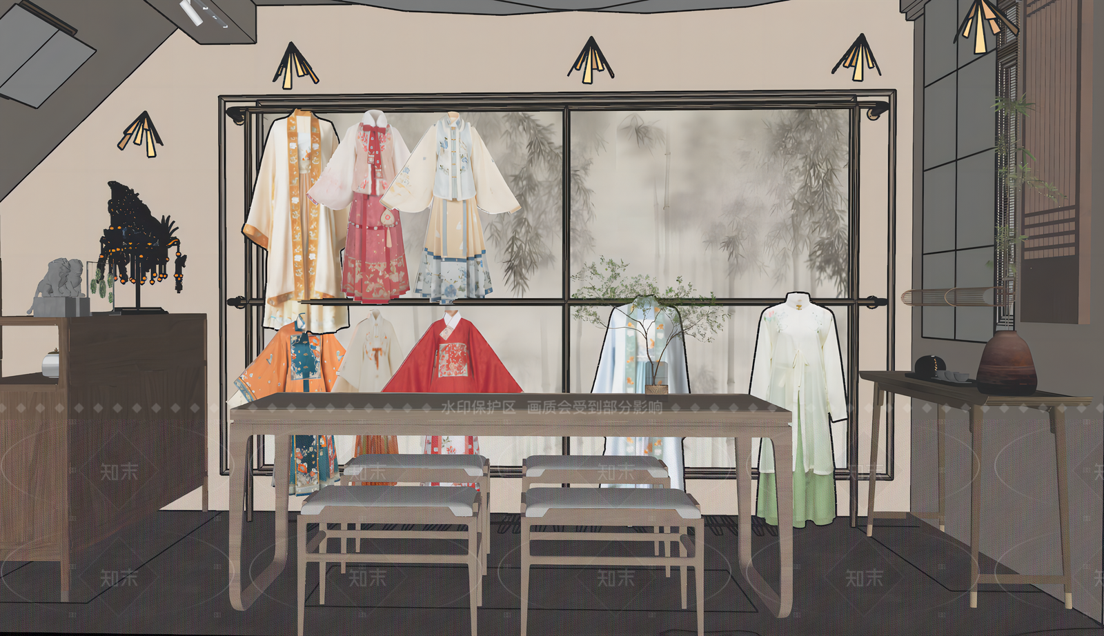 新中式汉服店SU模型下载【ID:1150037309】