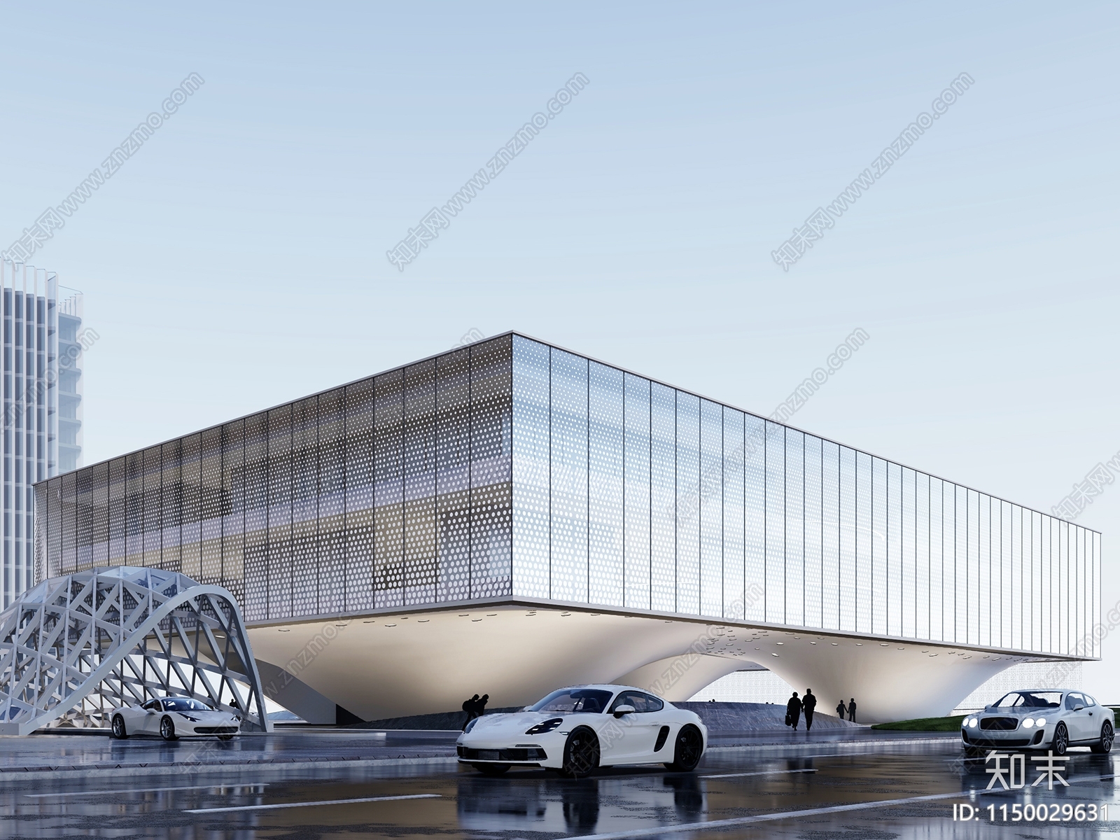 现代展览馆建筑SU模型下载【ID:1150029631】